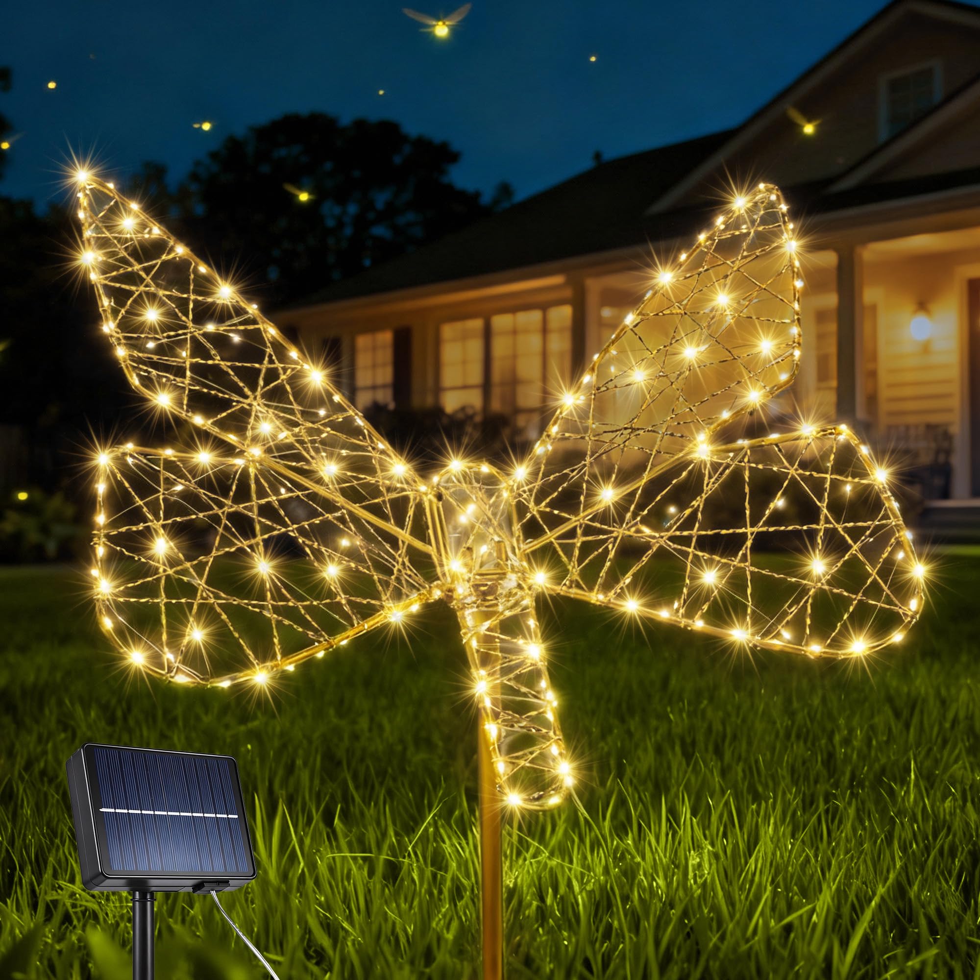 Lomotech Luces solares para jardín, 18 pulgadas, 240 LED, plegables, decoración de jardín de mariposas, impermeables, más grandes, con hierro, para jardín, patio, césped, decoración de caminos (blanco