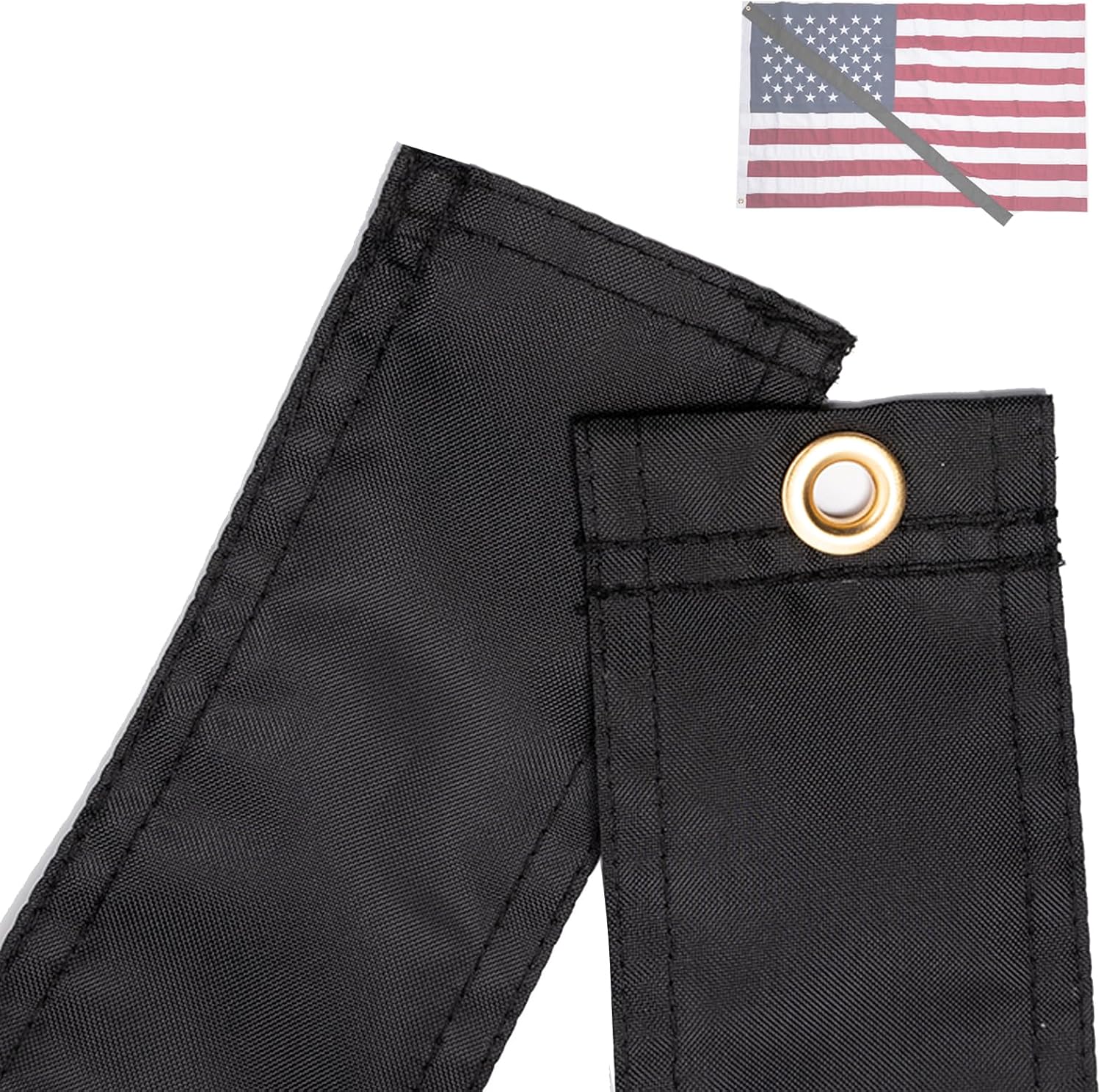 FRF 3x5 Ft American Flag with 5 Ft Black Mourning Streamer Set, Heavy Duty Nylon USA Flag and Ribbon, Embroidered Stars & Sewn Stripes, 2 Brass Grommets, Perfect for Memorial & Mourning