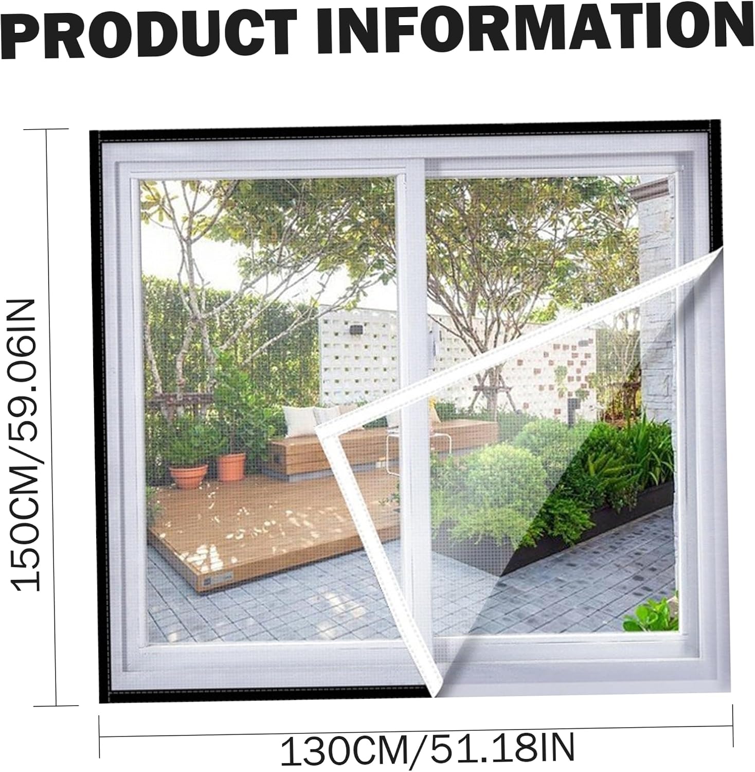 Window Screens Window Net Screen, Self Adhesive Screen Mesh Tool-Free Installation, Sewn Edges, 51.18x59.06 Inch