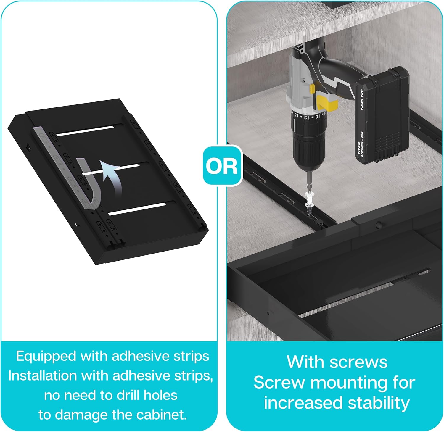 Expandable Pull Out Cabinet Organizer 21" Deep, Adhesive Pull Out Drawers For Cabinets 12.6"W - 20.5"W, No Drill Pull Out Cabinet Organizer Expandable, Expandablet Drawer For Kitchen, Pantry, Bathroom