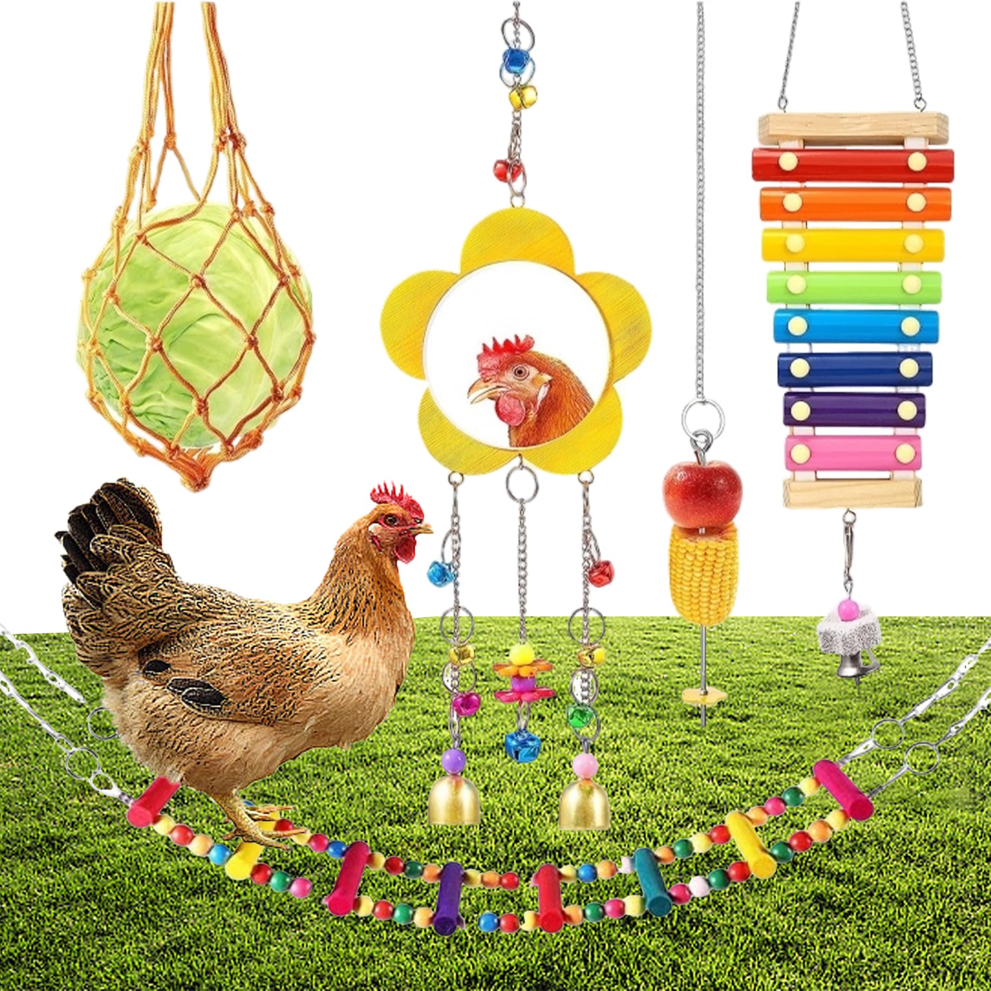 2er Set Hühnerspielzeug Mit Glöckchen - Buntes Beschäftigungsspielzeug Für Geflügel