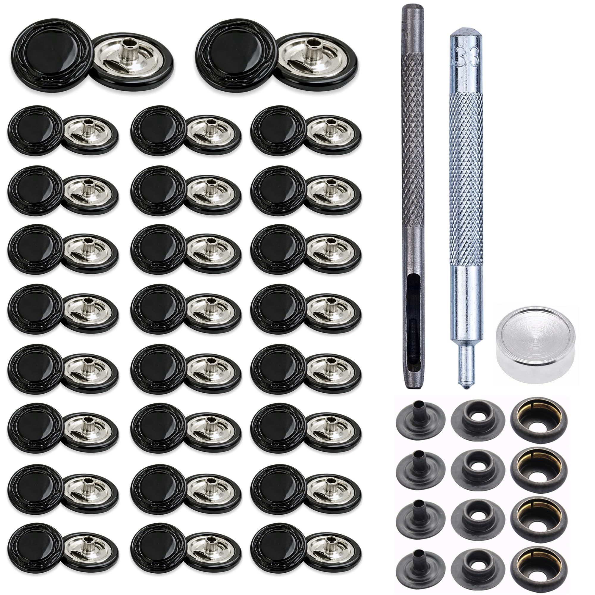 Trimming Shop 15mm Botones a Presión 4 Parte, Durable y Ligero Metal Cierres con Mano Fijación Herramienta para Jeans, Cuero, Tiras Costura Proyectos, Ropa Reparación