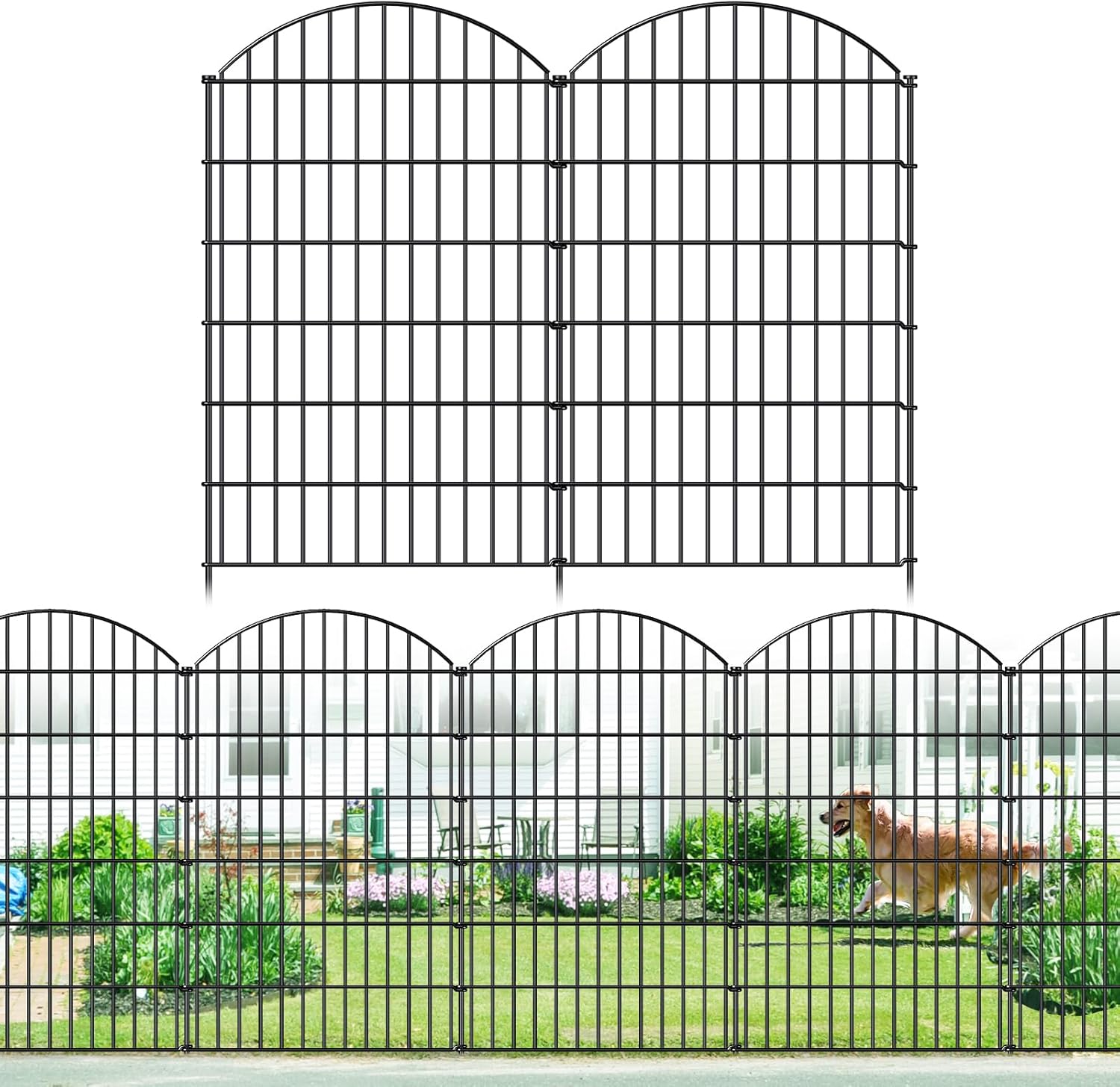 Metal Garden Fence 48in (H) x 12.7ft (L), 5 Panels + 6 Stakes Dog Fence Border Fence Animal Barrier, No Dig Garden Fencing for Yard Flower Bed Lawn Patio Outdoor, CTW4805 Black 48"Hx12.7ft (5 Panels)