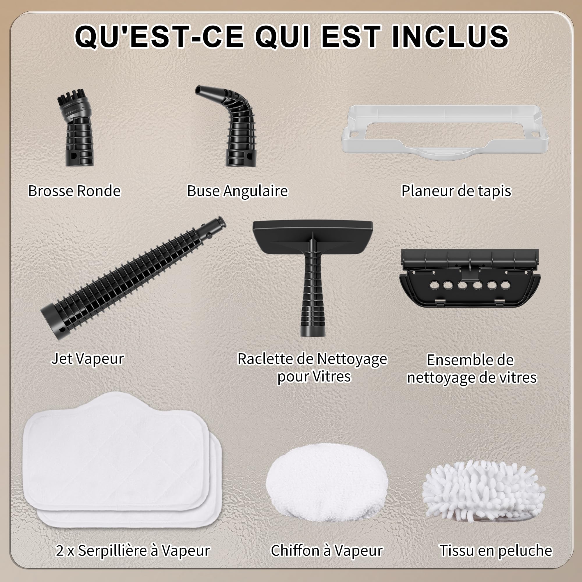 Nettoyeur Vapeur, Balais Vapeur Multifonction 8 en 1, 1500W, Élimine 99,9% des virus et bactéries, Steam Cleaner ECO Sans Détergents, Nettoyeur Vitre, Nettoyeur Vapeur Canapé