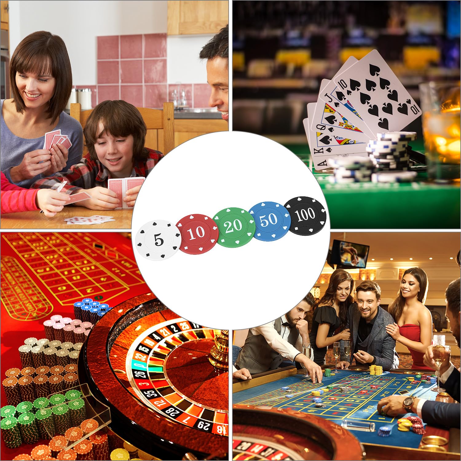 QWORK 100 szt. profesjonalny zestaw żetonów do pokera, blackjacka