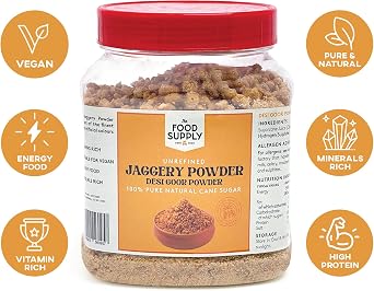 Jaggery Powder, Goor (Cane Sugar) 500g - Natural Sweetner, Sugar Alternative - Great Natural Replacement for White Sugar - Unrefiened