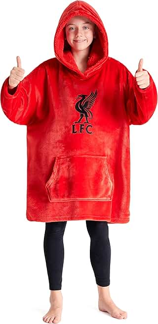 Liverpool FC Fleece Hoodie Blanket for Boys Teenagers One Size Kids Oversized Hoodie Liverpool Gifts for Boys