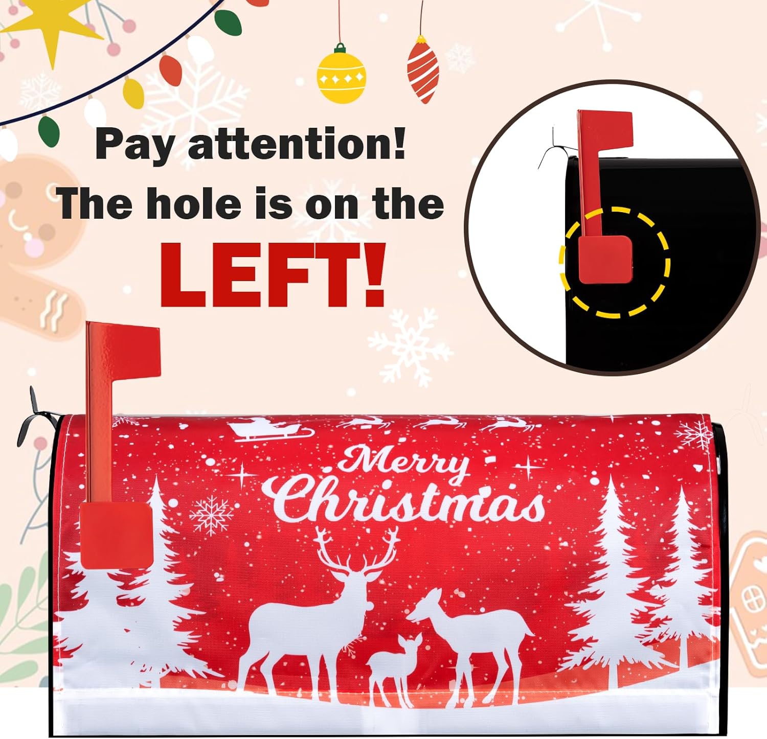 Magnetic Christmas Mailbox Cover, 21"x18"Size & Waterproof Decoration,Mailbox Cover with Christmas Reindeer Design for Outside Garden Home Yard Decor