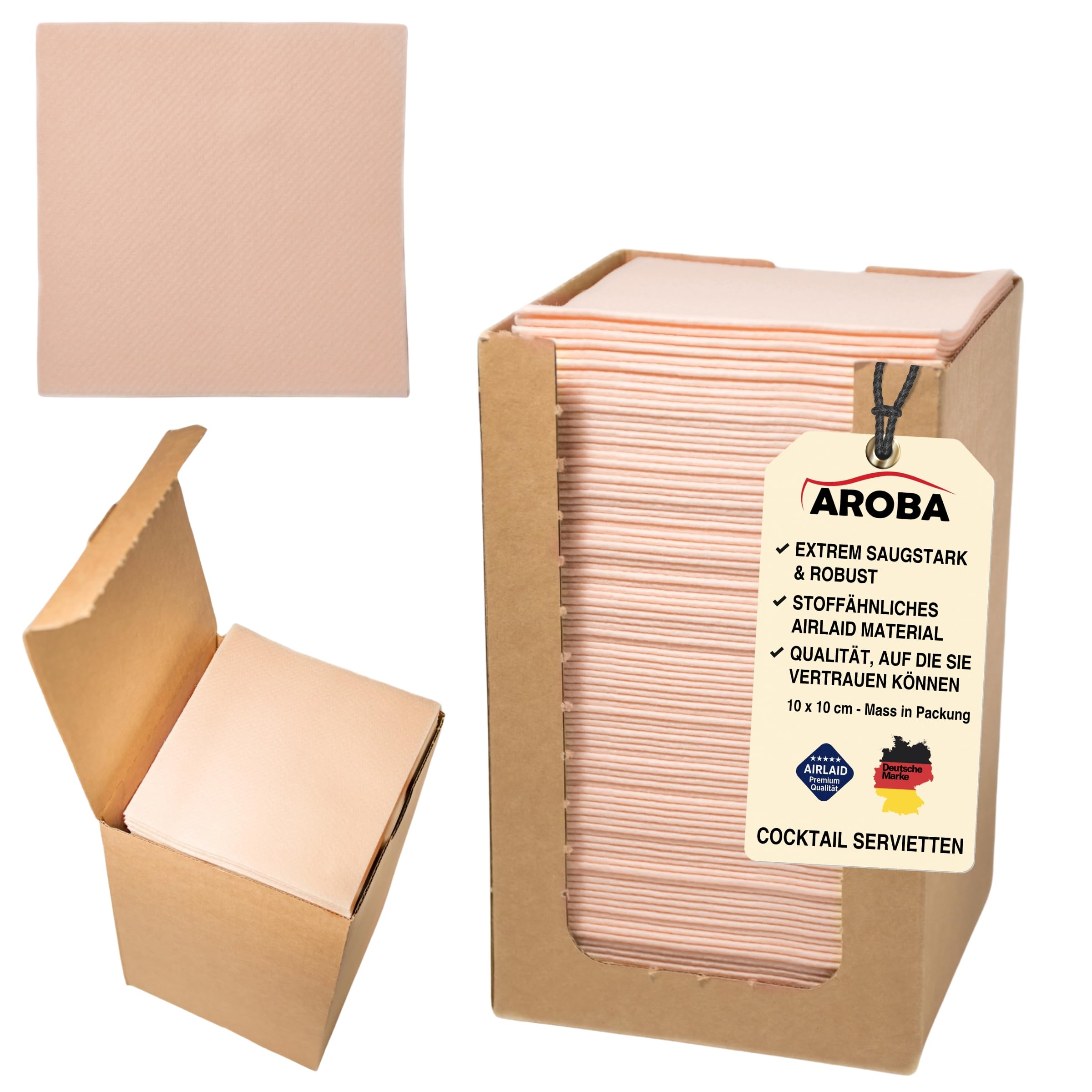 Aroba Airlaid 1500 serwetek koktajlowych, przypominających tkaninę deser, serwetki, 20 x 20 cm, składane 1/4, wysokiej jakości, 21 kolorów, na wesele, urodziny, do baru, cateringu, na imprezę, brzoskwinia