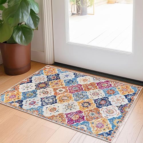 KILOCOCO Alfombra marroquà pequeña de 2 x 3 pies, alfombra de entrada, alfombra floral vintage, lavable, antideslizante, tapete oriental para puerta KILOCOCO Alfombra marroquà pequeña de 2 x 3 pies, alfombra de entrada, alfombra floral vintage, lavable, antideslizante, tapete oriental para puerta