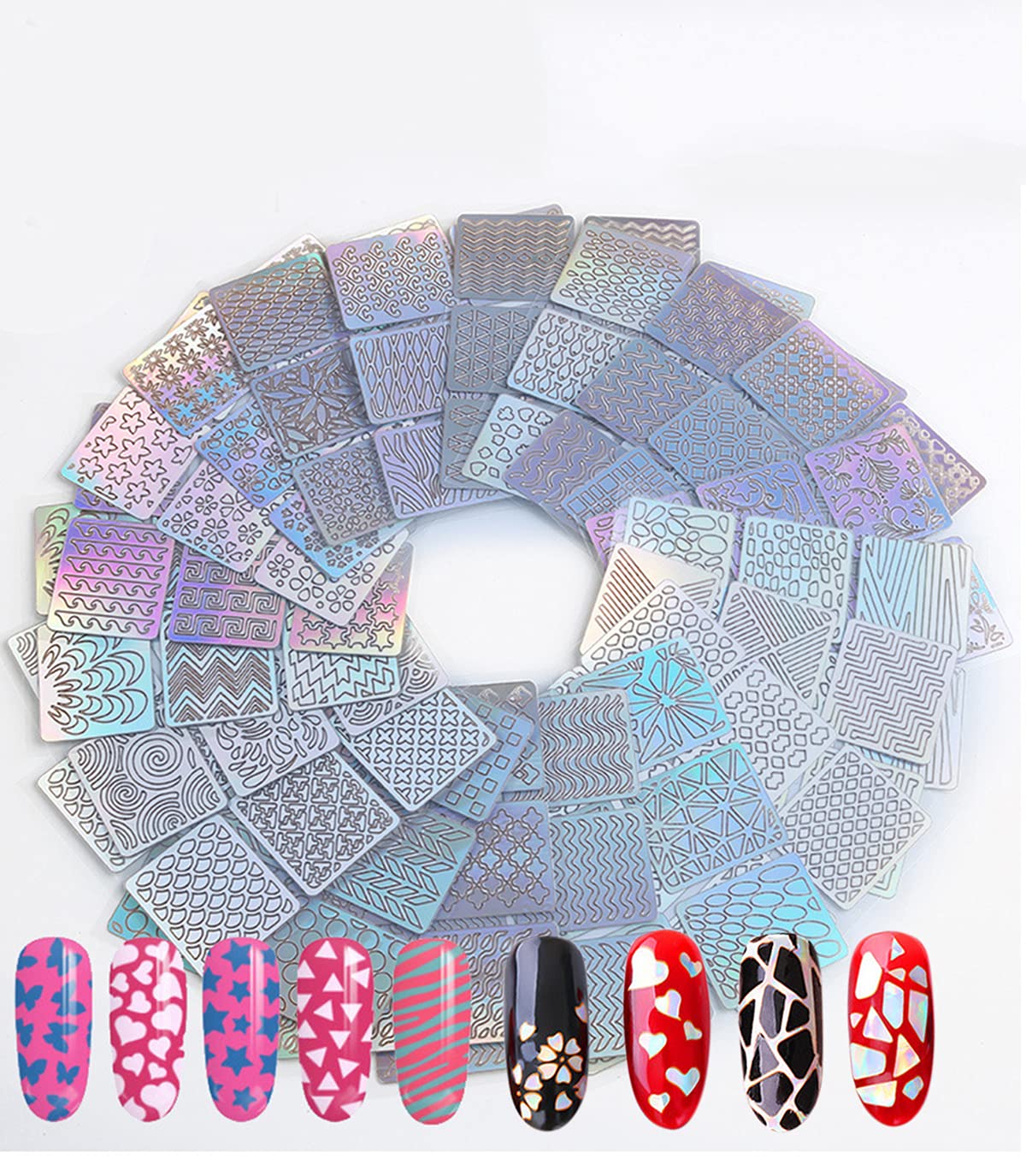 144 Pieces 72 Designs Nail Vinyls Stencils Nails Stickers Set 24 Sheets Cute Easy Nail Art Decal Stickers Stencils Dual Use Reusable Nail Art Decoration Decals French Tip Fringe Guides