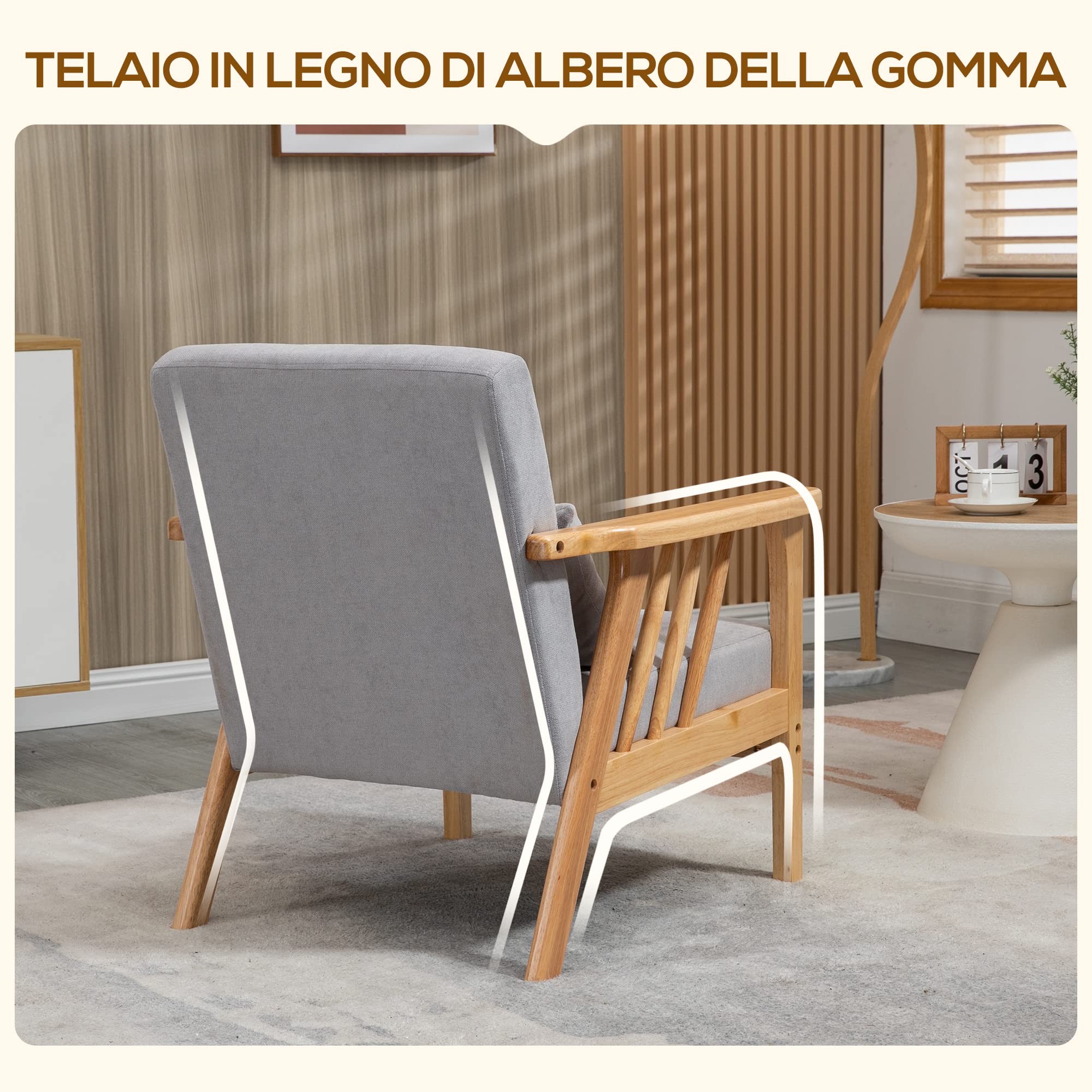 HOMCOM Poltrona Moderna con Rivestimento Vellutato 68x75x78cm Grigio