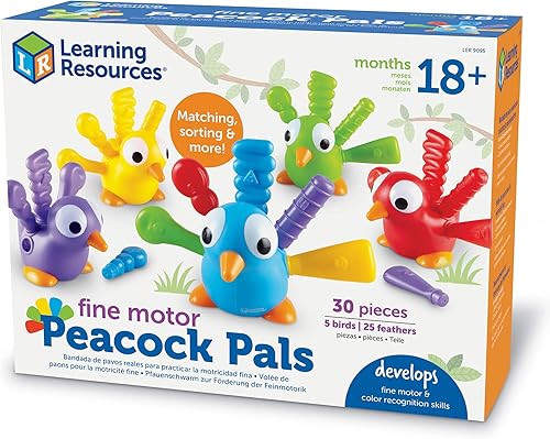 Miniatura 8 de Learning Resources Compañeros de pavo real de motor fino, 5 piezas, a partir de 18 meses, juguetes de aprendizaje para niños pequeños, juguetes de