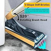 Vista 5 de Cepillo de limpieza 2 en 1, cepillo para lechada, raspador, 3 postes de 47.6 pulgadas, cepillo de limpieza para suelos con mango largo, cepillo