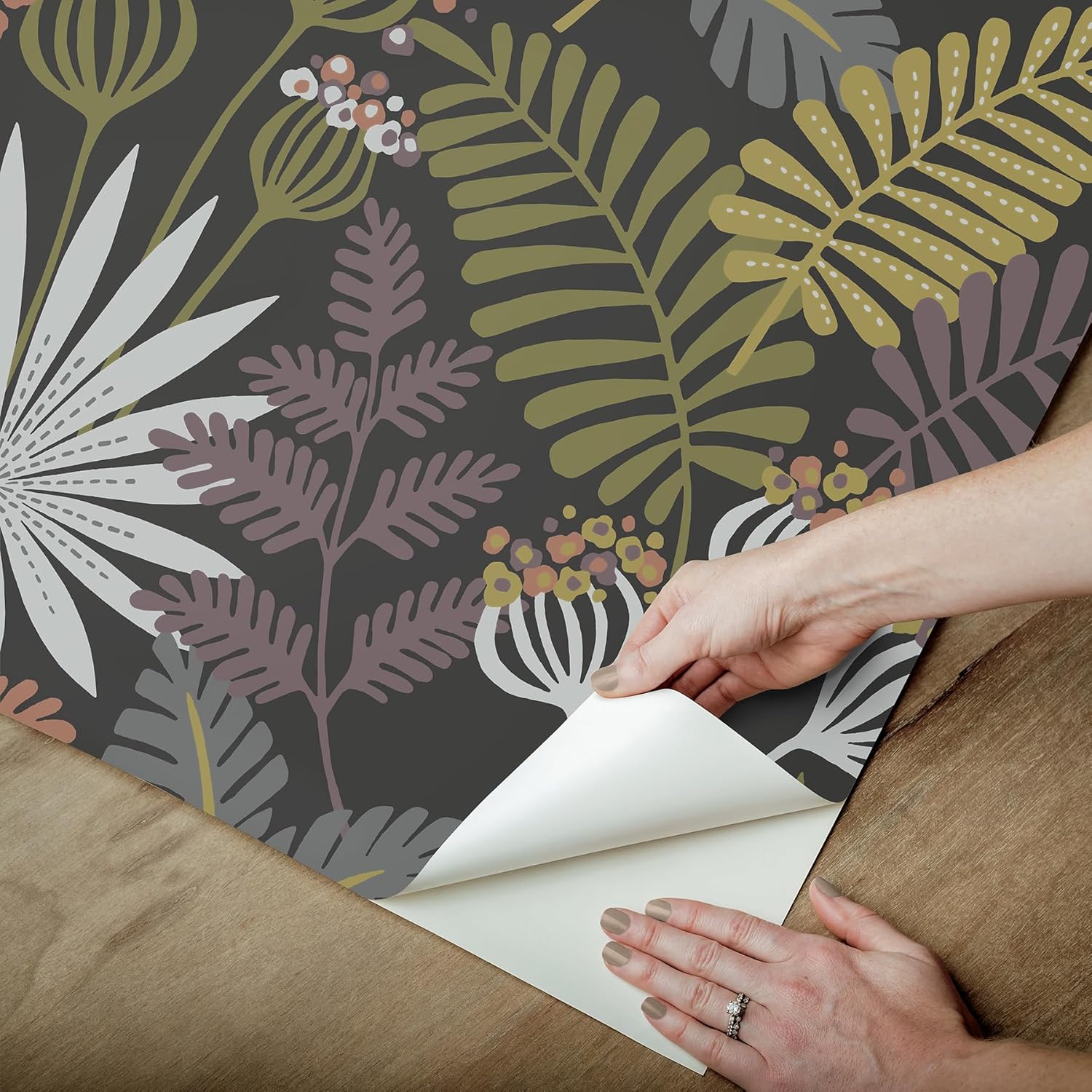 Marajo Black Botanical Peel and Stick Wallpaper