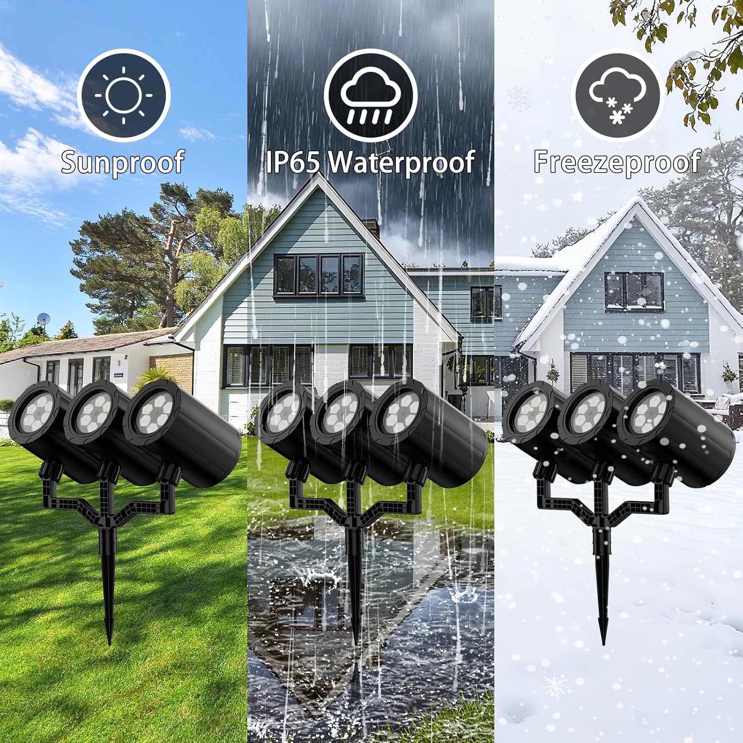Christmas Snowflake Projector Lights Outdoor 360°Rotating Brightness Three Head Projection Lights Decor Suitable for Christmas, Indoor and Outdoor Party Decorations