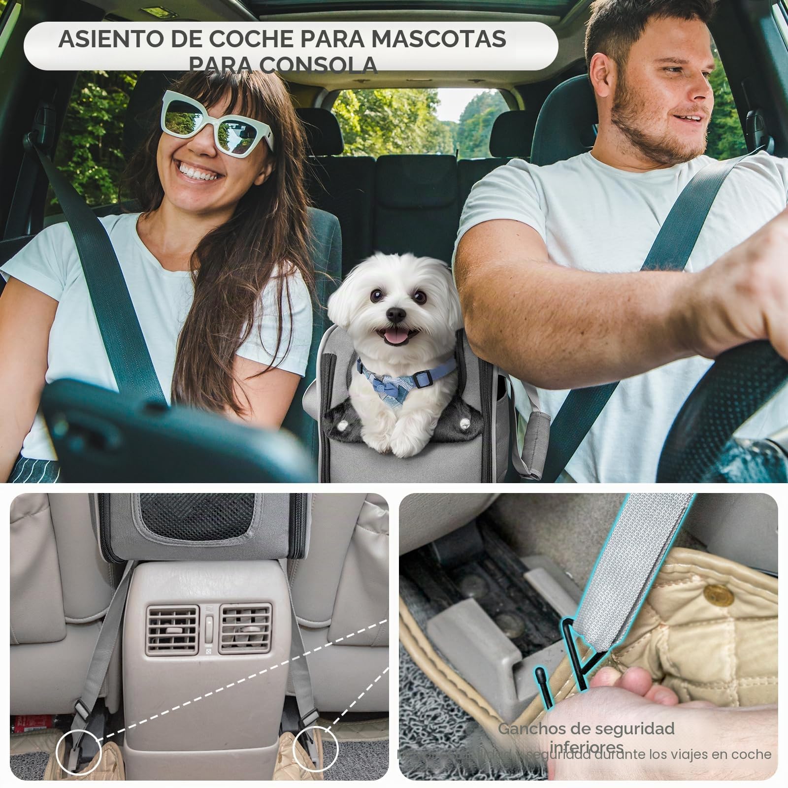 PETSFIT Asiento Coche Perro Pequeño - Multifuncional con Banda de Seguridad, Transportín Perro Coche y Bolsillos