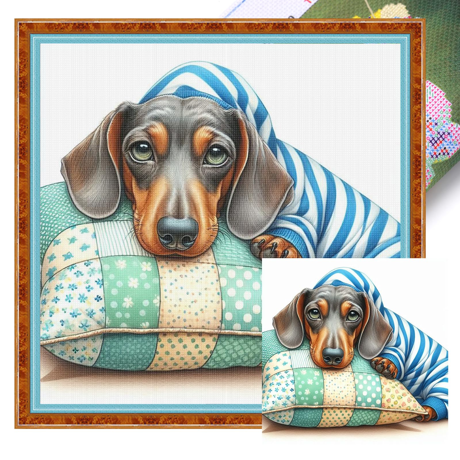Poetrydraw Dachshund Full 11Ct Diy Stamped Cross Stitch Kits 40X40cm For Adults Home Decor (Dachshund)