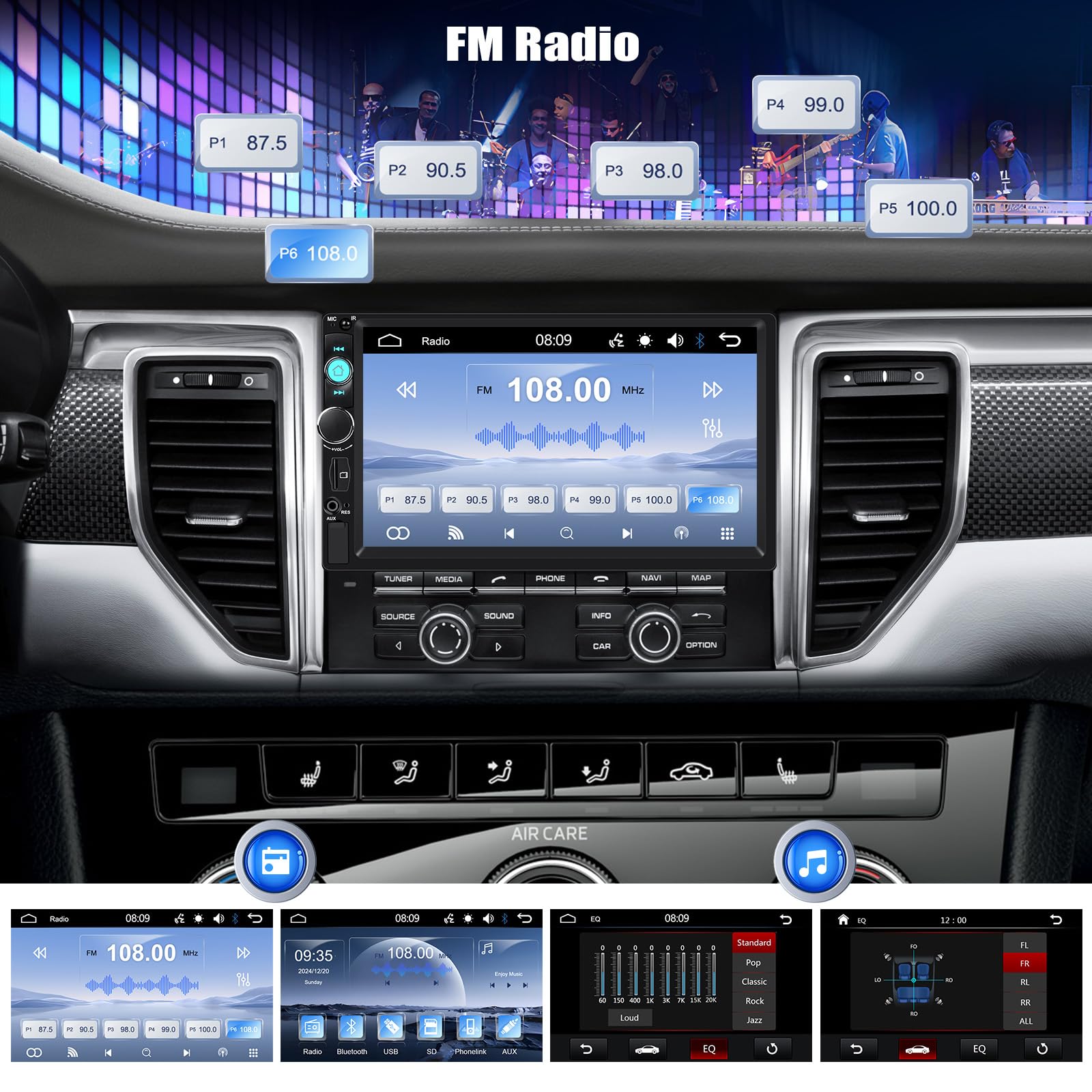 SIXTOP Double DIN Car Stereo with Bluetooth Hands-Free, 7 Inch Touch Screen Car Audio Receiver Support Mirror Link FM Radio EQ/SWC/USB/TF Card/AUX-in 2 DIN Car Radio
