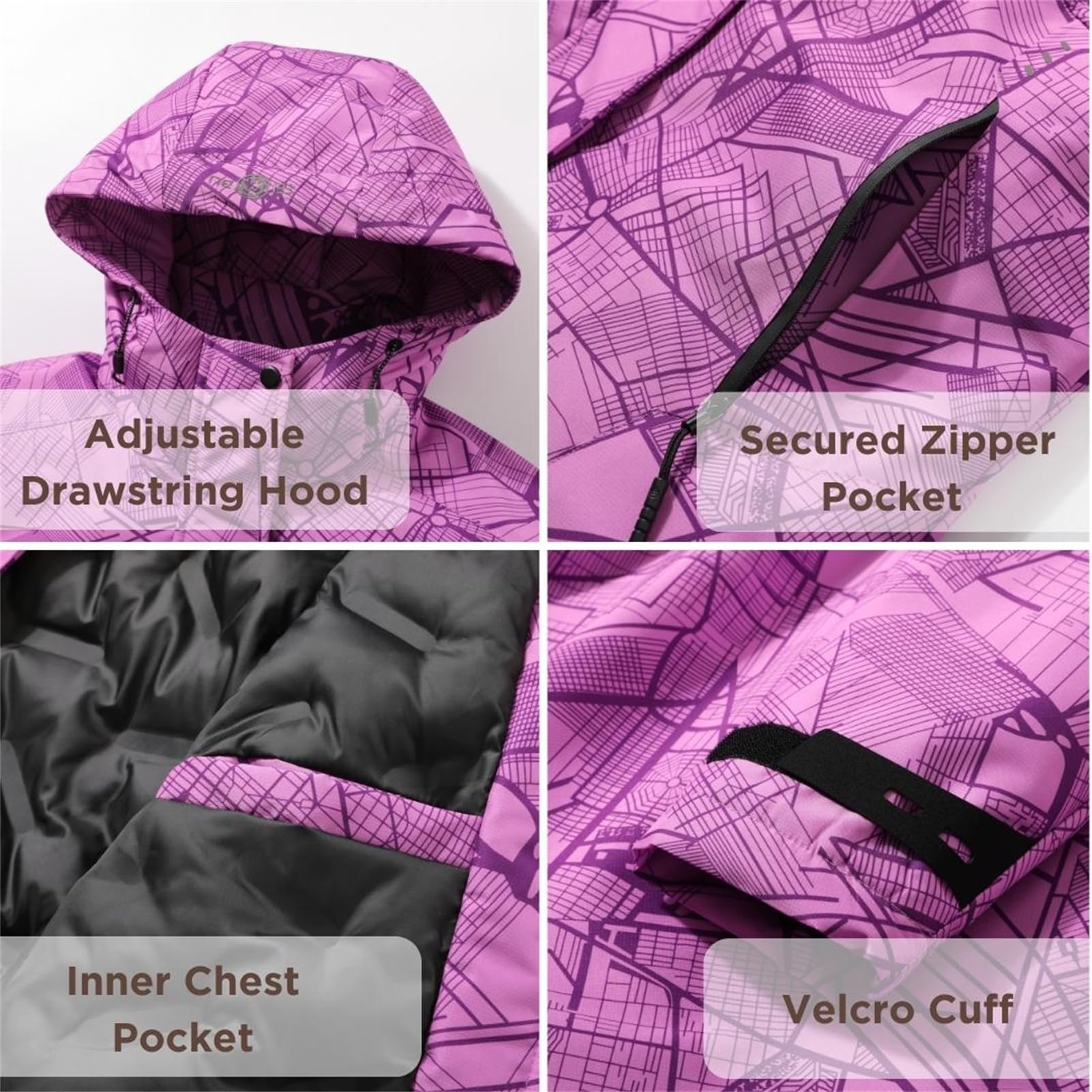 SotRong Vestes imperméables d'extérieur pour femme, manteaux de ski en polaire chaude avec capuche, coupe-vent, alpinisme, escalade, randonnée (violet, taille L), a-violet, L