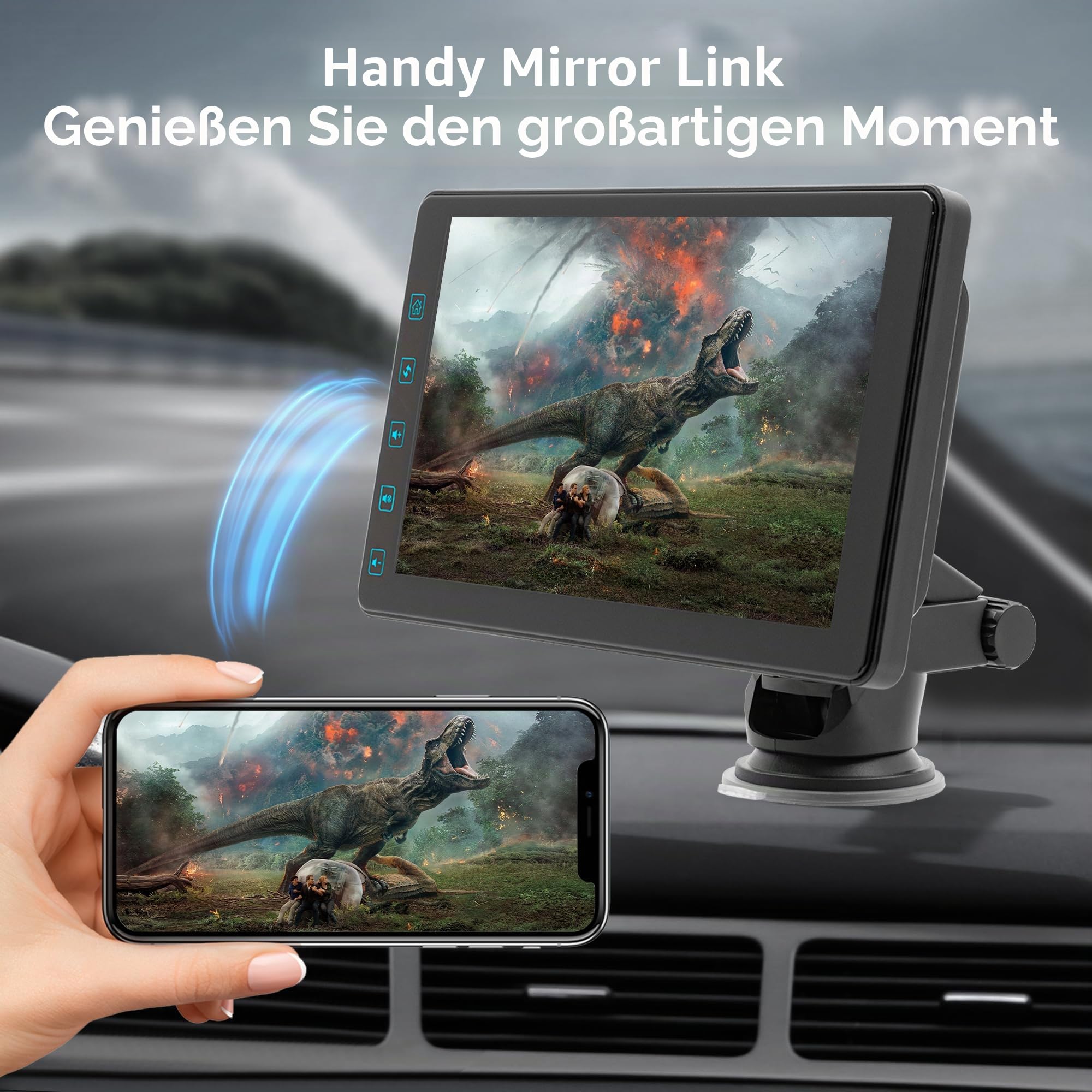 [Wireless] 7" Wireless Autoradio with Carplay & 1080P Reverse Camera,Portable Touch Screen Car Play GPS Navigation for Car,Car Audio Receivers with Mirror Link, Android Auto,Bluetooth,FM, Siri