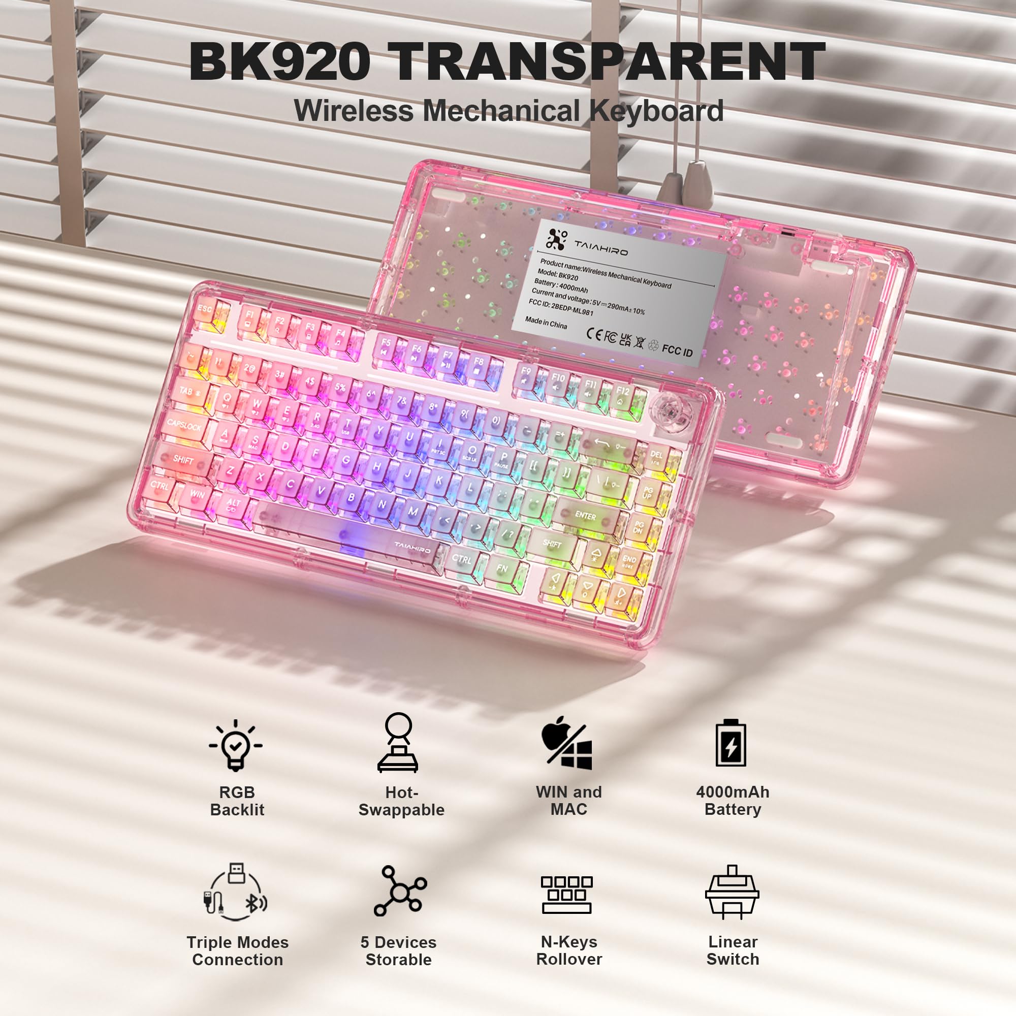 Amazon.com: Transparent Mechanical Keyboard, 80-Key RGB Backlit