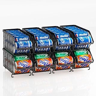 GILLAS 8 Pack Stackable Soda Can Organizer for Refrigerator, Can Holder Dispenser, Canned Food Storage Rack for Fridge, Kitchen, Countertops, Cabinets, Black
