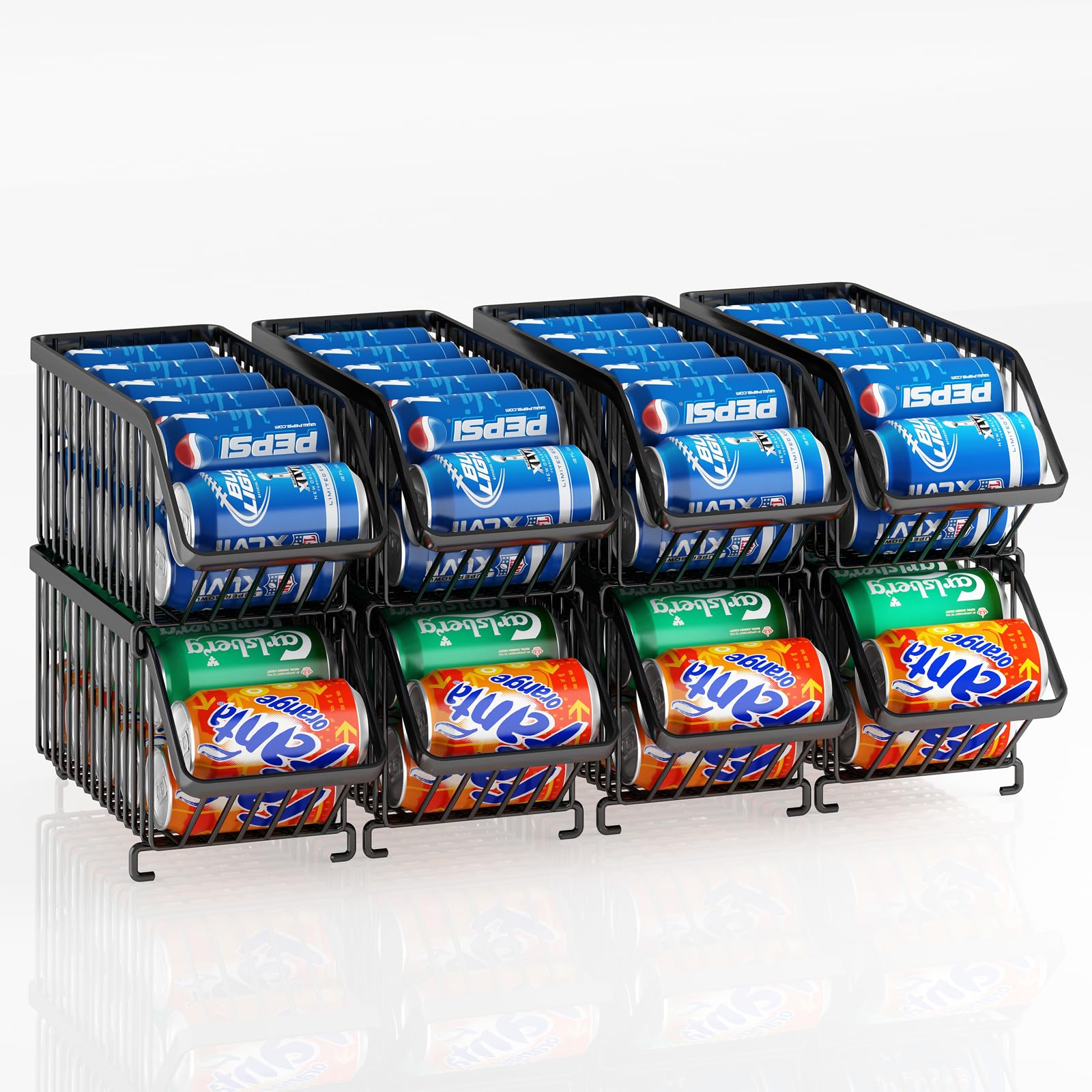 GILLAS Paquete de 8 organizadores apilables de latas de refresco para refrigerador, dispensador de latas, estante de almacenamiento de alimentos enlatados para nevera, cocina, encimeras, armarios,