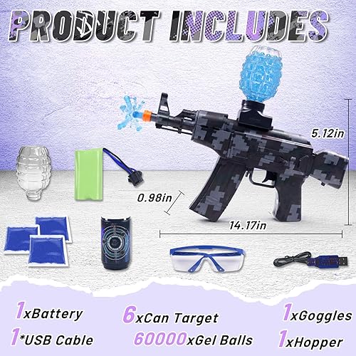 Vista 7 de Lanzador Eléctrico de Bolas de Gel 160+ FPS Alta Velocidad con Gafas, Juguete Recargable de Bolas de Gel Salpicaduras - Juego de Disparos en Equipo