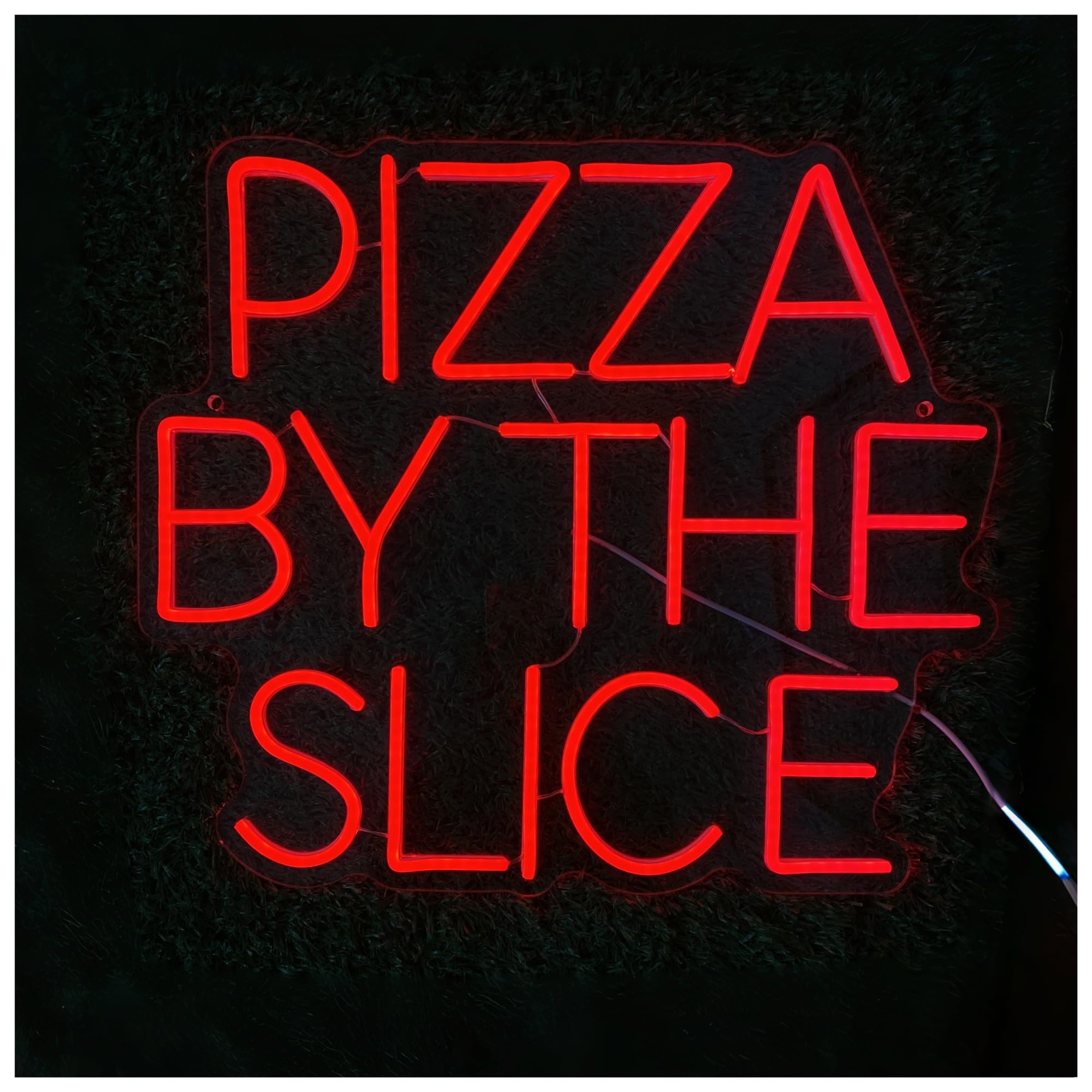 Lemst One Color Sign Lamp Pizza By The Slice Neon Sign Wall Decor Bar Pub Restaurant Storefront Window Display Business Entrance 19.69X17.20in/50X43.7cm