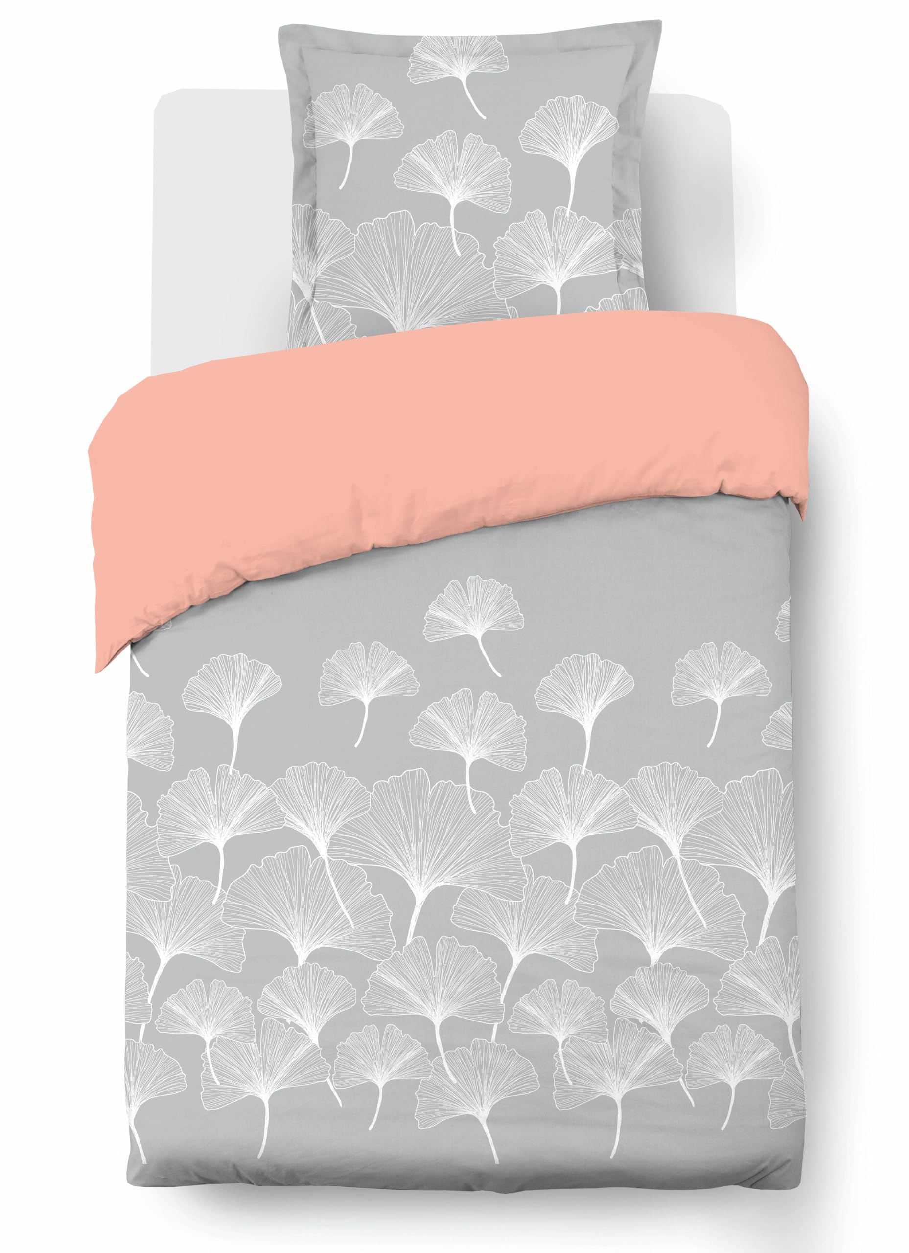 VISION - Set copripiumino reversibile Ginko Grigio – Set copripiumino 140 x 200 cm con 1 federa per cuscino per letto singolo – 100% cotone …