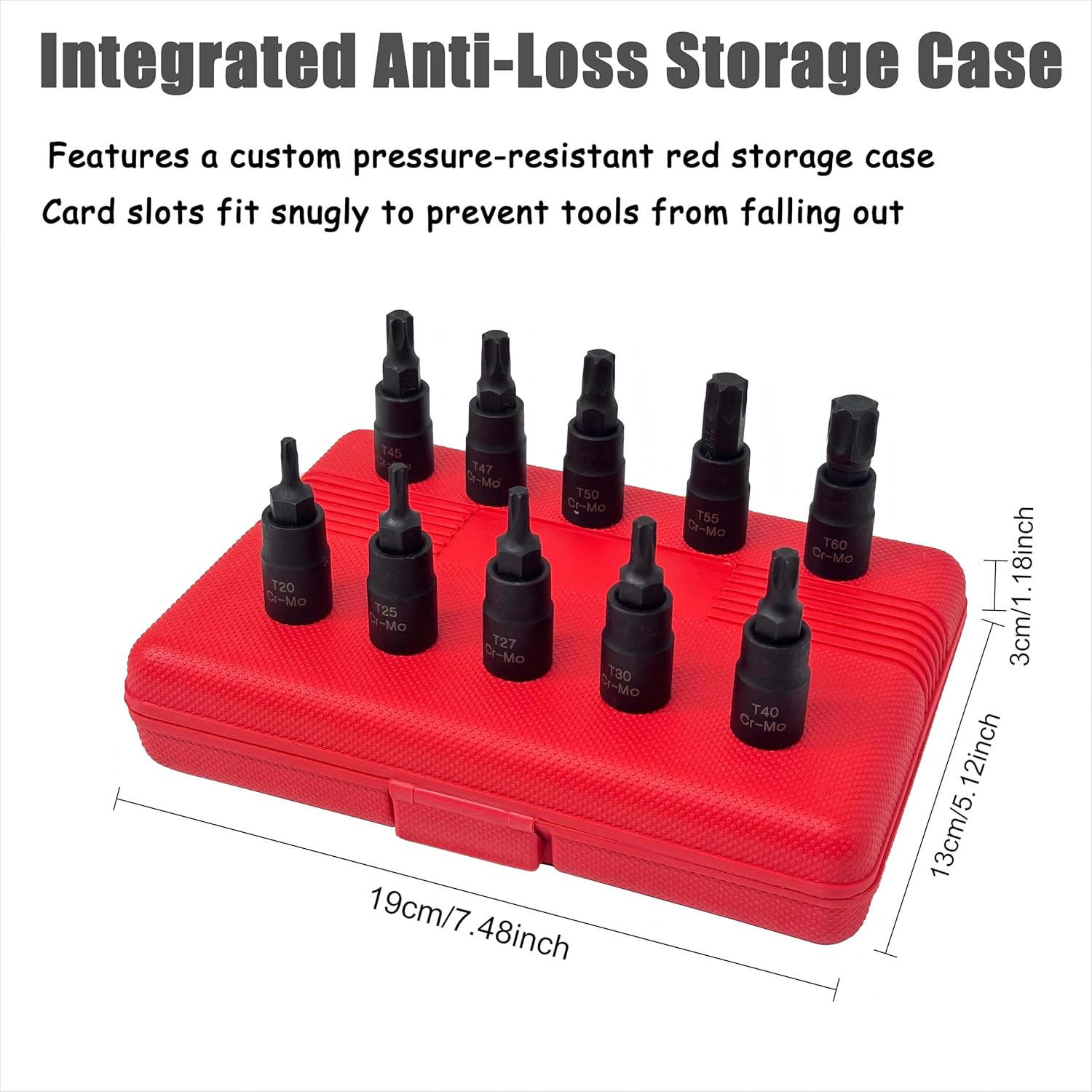 Torx Bit Socket Set T20 - T60,3/8-Inch Drive with Tool Storage Box,Hex Socket Set,Rust Proof and Corrosion Resistant,Chromium Molybdenum Alloy Steel Material
