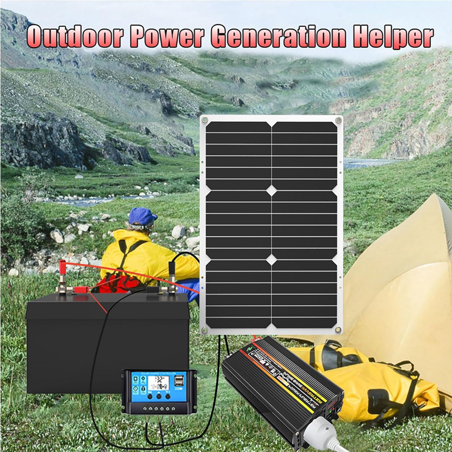 10000W Off-Grid Solar Panel Kit with 18W Waterproof Solar Panel & 30A LCD Charge Controller for Home, RV, and Marine Use