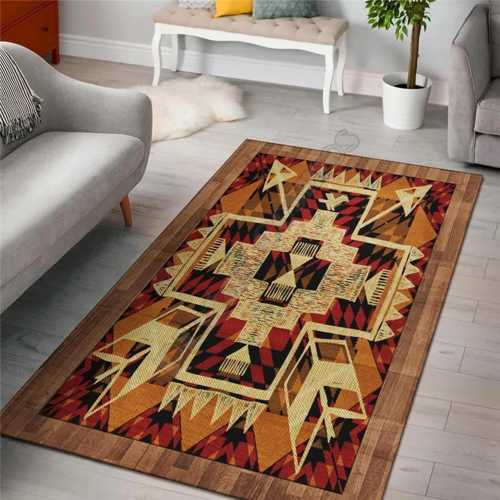 Tapis salon style ethnique créatif flèche géométrique imprimé 3D paillasson chambre