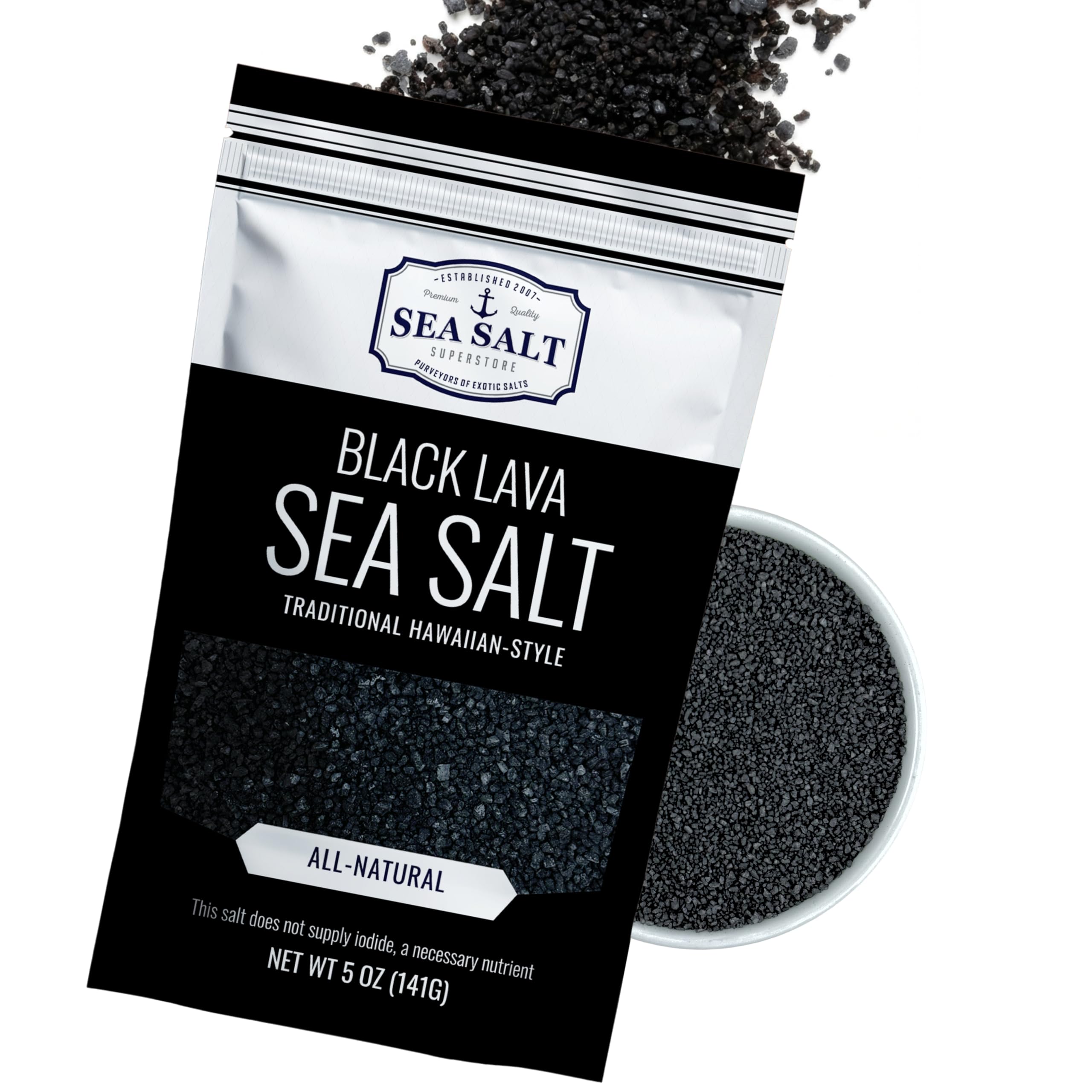 Hawaiian-Style Black Lava Sea Salt for Cooking & Finishing, Black Sea Salt with Activated Charcoal, 5 oz Bag