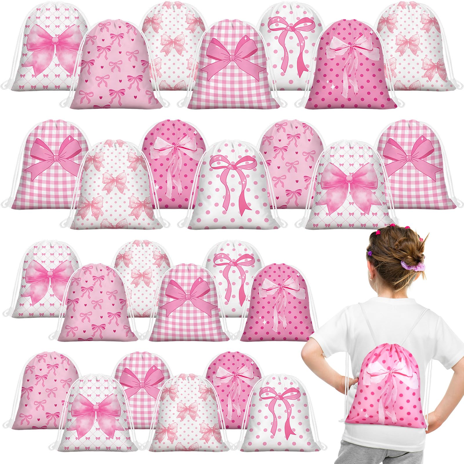 Lothee 30 Pcs Coquette Pink Bow Gift Bags Birthday Party Favor Supplies Goodie Candy Bags for Bachelorette Party Baby Shower Decorations Pink