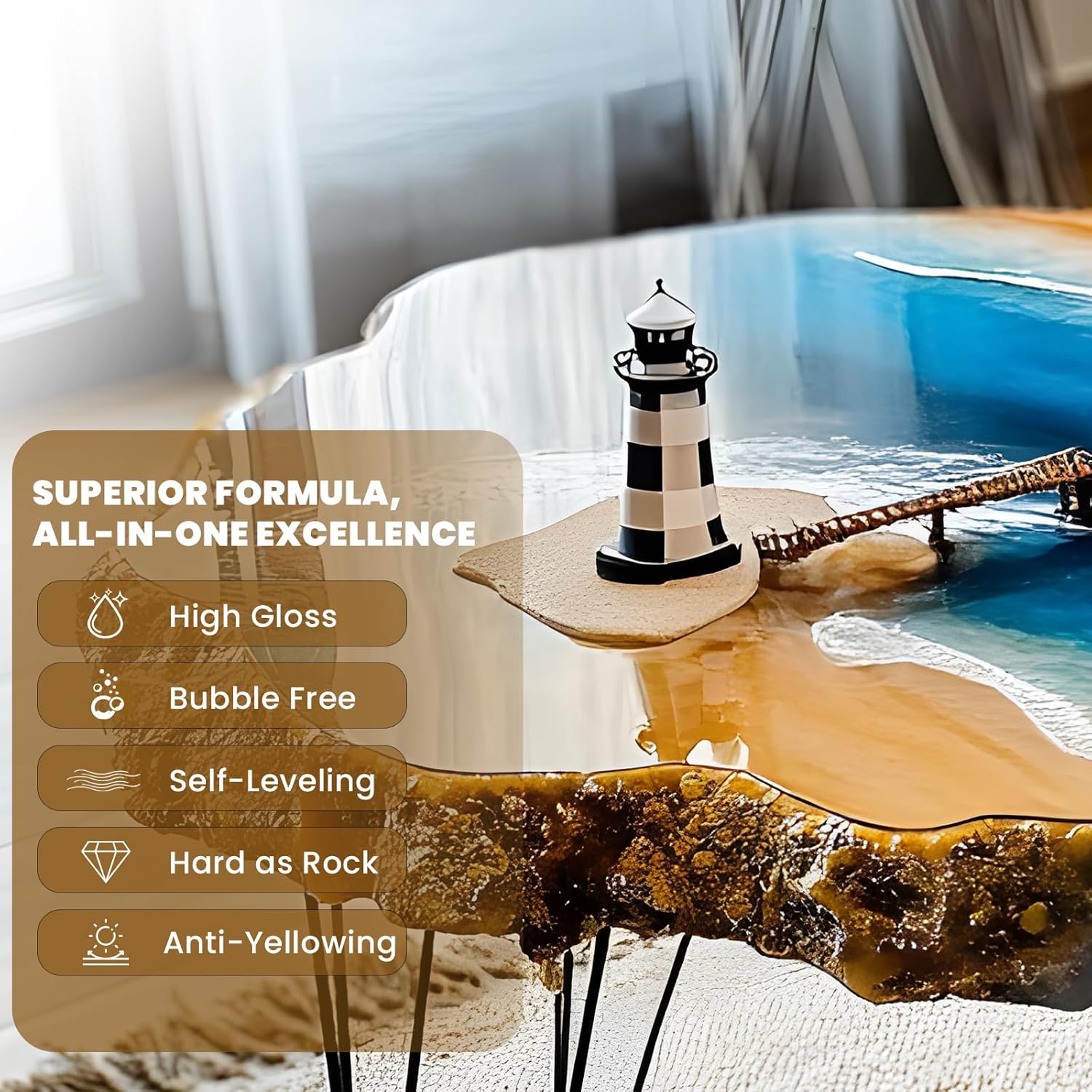 LEEYA Epoxy Resin Crystal Clear Epoxy Resin Kit 1 Gallon, No Yellowing No Bubble Self Leveling Resin Epoxica Easy Mix 1:1, Table Top Epoxy Resin, Coating Casting, Painting, Art Crafts, Jewelry Making