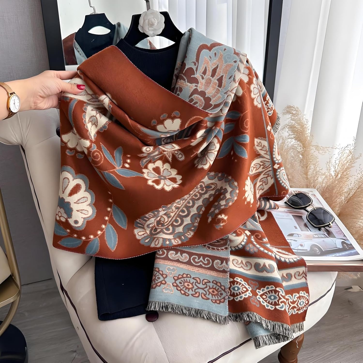 Women's Pashmina Shawls and Wraps - Soft Cashmere Feel Reversible Paisley Scarf, Large Blanket Scarf & Poncho - Image 6