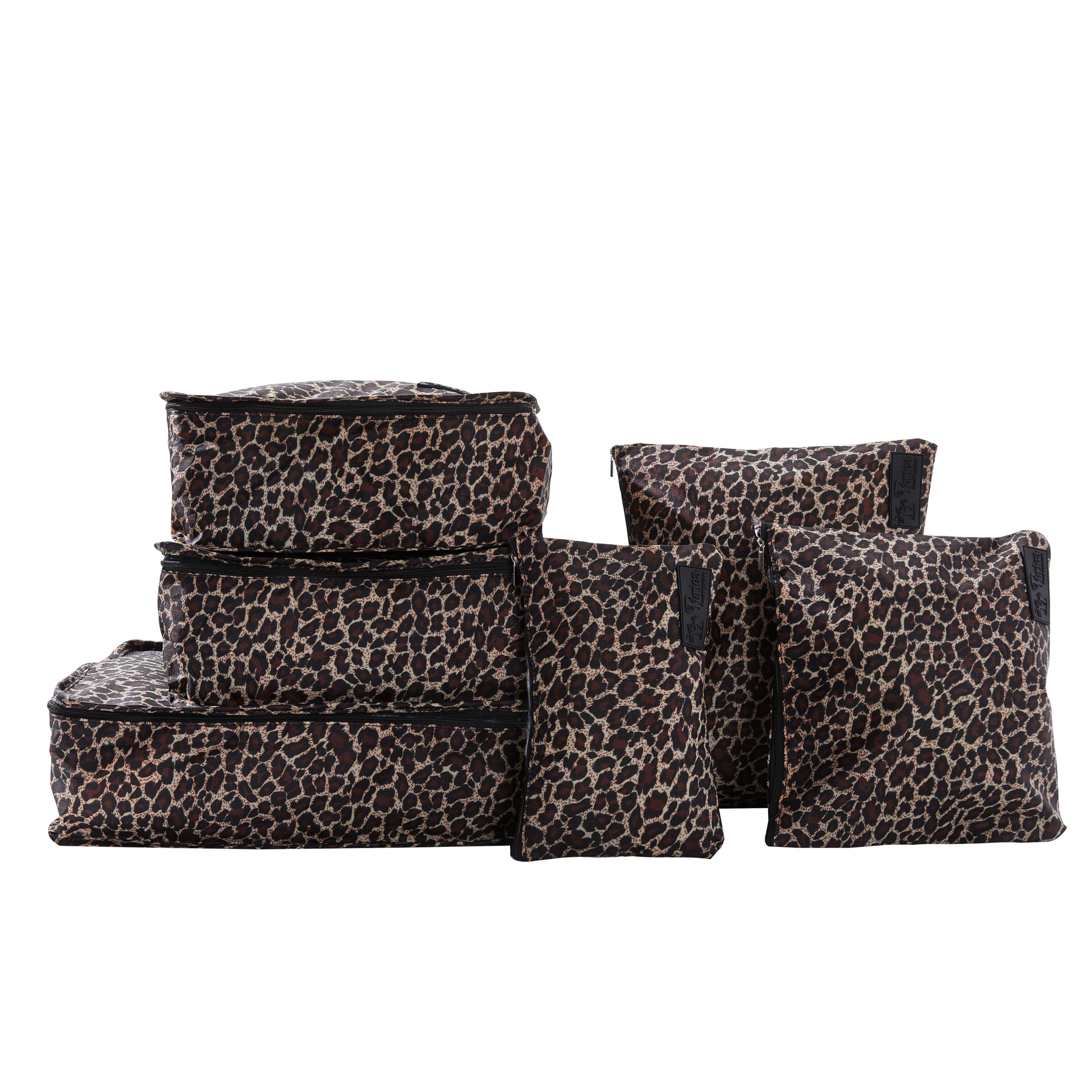 Periea Gold Leopard Lucy Packing Cubes For Suitcases & Carry On Hand Luggage – Set Of 6 Travel Packing Organisers – 6 Colours (Gold Leopard)