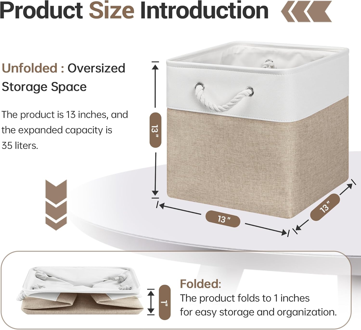 ECDYQXVU 13x13 Inch Cube Storage Bins with Reinforced Bottom Cardboard, 6 Pack Large Foldable Fabric Storage Cubes with Handles for Shelf, Closet, Laundry Organization (White&Khaki)