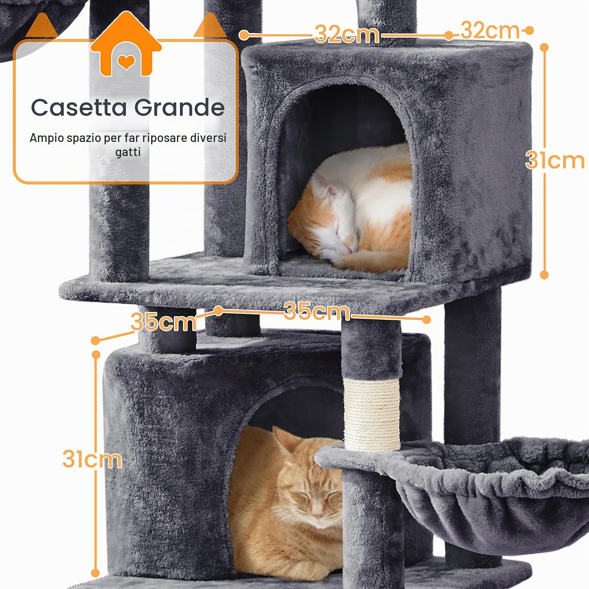 Yaheetech Albero Tiragraffi per Gatti 174,5 cm in Truciolato e Corda in Sisal con Condomini Posatoi e Ceste e Pisolini Grigio Scuro