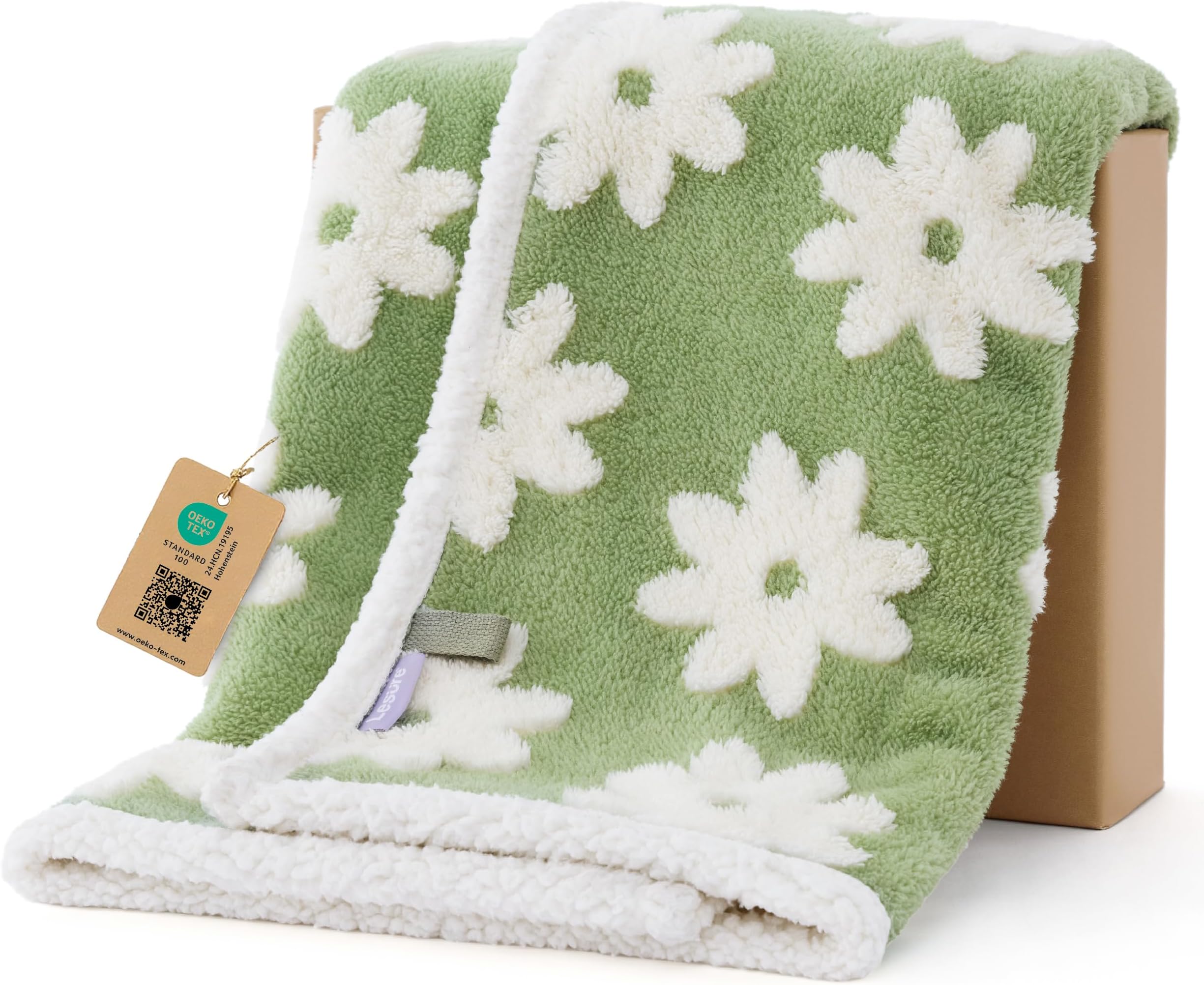LE SURE Waterproof Puppy Blanket for Small Dogs - Washable Double Sided Dog Blankets with Warm Jacquard Shag and Soft Sherpa Fleece, Pet Cat Blanket for Couch Protection, 3D Textured Cloud, Green