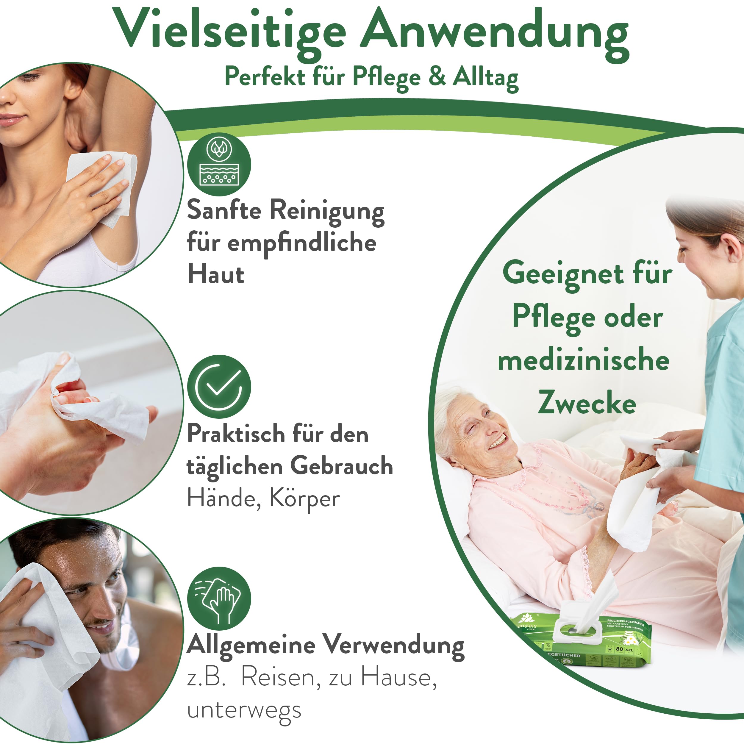 Harmony Care® Premium Feuchttücher für Erwachsene für die alltägliche Pflege – XXL Feuchtpflegetücher extra dick mit hautschonenden Extrakten - Intimpflegetücher Alkohol- und Parabenfrei - 800 Stück