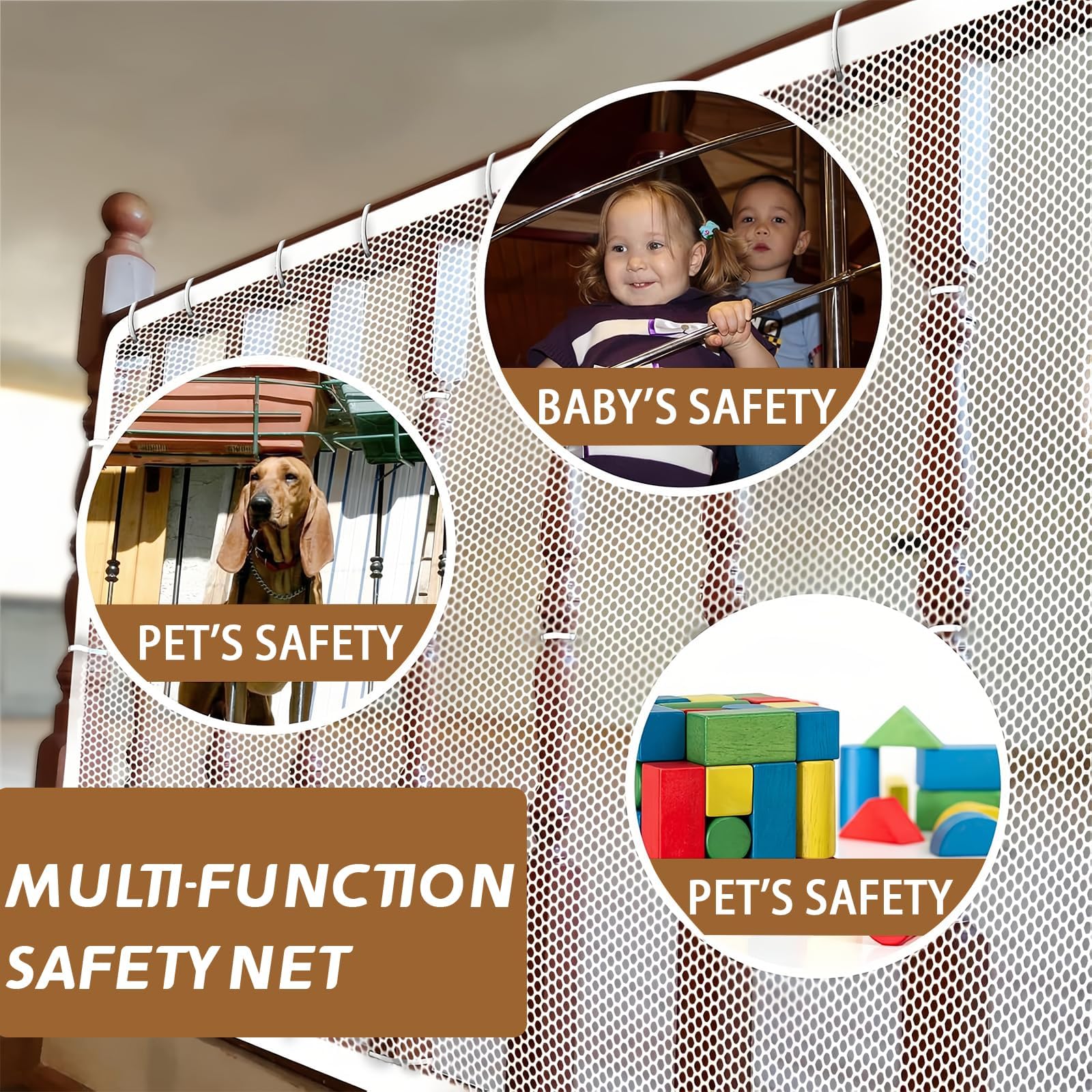 Red Seguridad Infantil 3mx79cm Malla Protectora Balcon Red Seguridad para Escaleras Robusta y Ajustable para Niños, Mascotas Seguridad Malla (Blanco)
