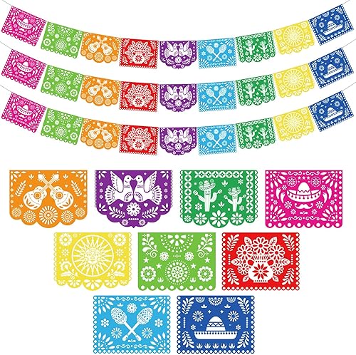 Miniatura 8 de DomeStar 5 piezas de banderolas de fiesta mexicana, banderolas de plástico de 18 pies, fiesta de 5 de mayo, Día de los Muertos, decoración del día