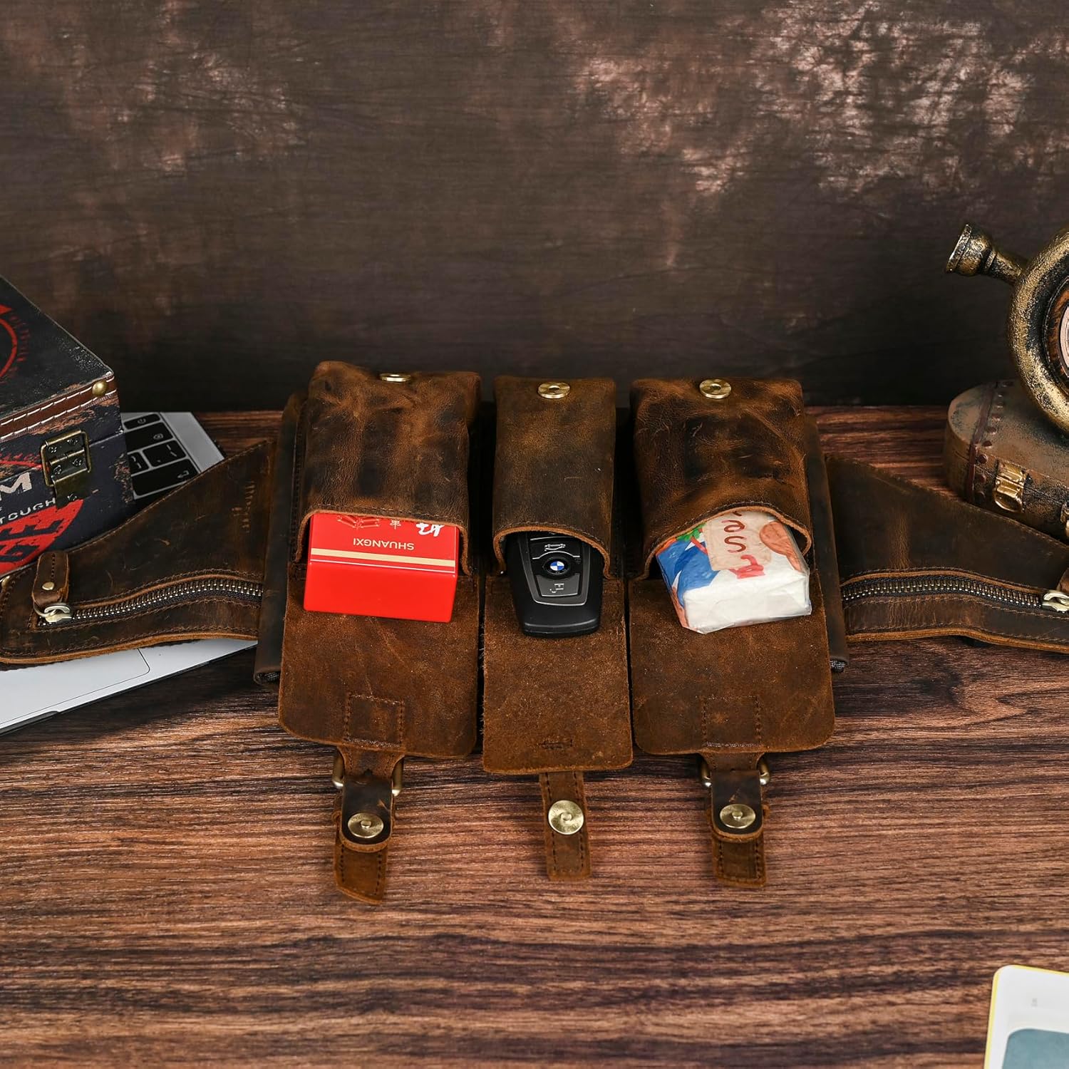 Thick Crazy Horse Leather Hiking Riding Travel Outdoor Belt Fanny Waist Pack Small Phone Pouch For Men Women 380 (381 Brown) - Image 7