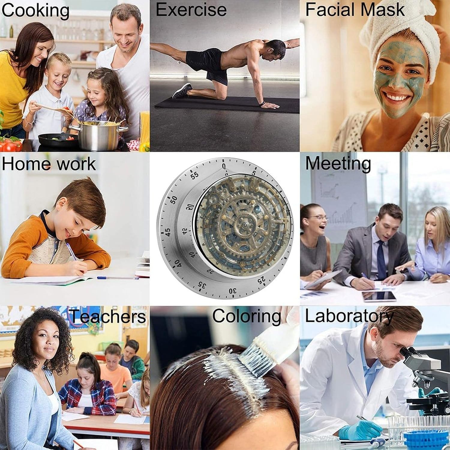 スチームパンク 機械式歯車 キッチンタイマー マグネット式 60分 機械式巻き上げタイマー マニュアル 大音量のアラームとステンレス