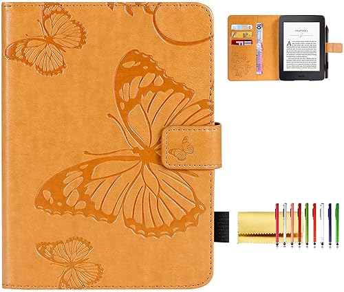 Funda tipo cartera para Kindle Paperwhite, Techcircle Pretty Butterflies en relieve, cubierta plegable magnética con ranuras para tarjetas, para
