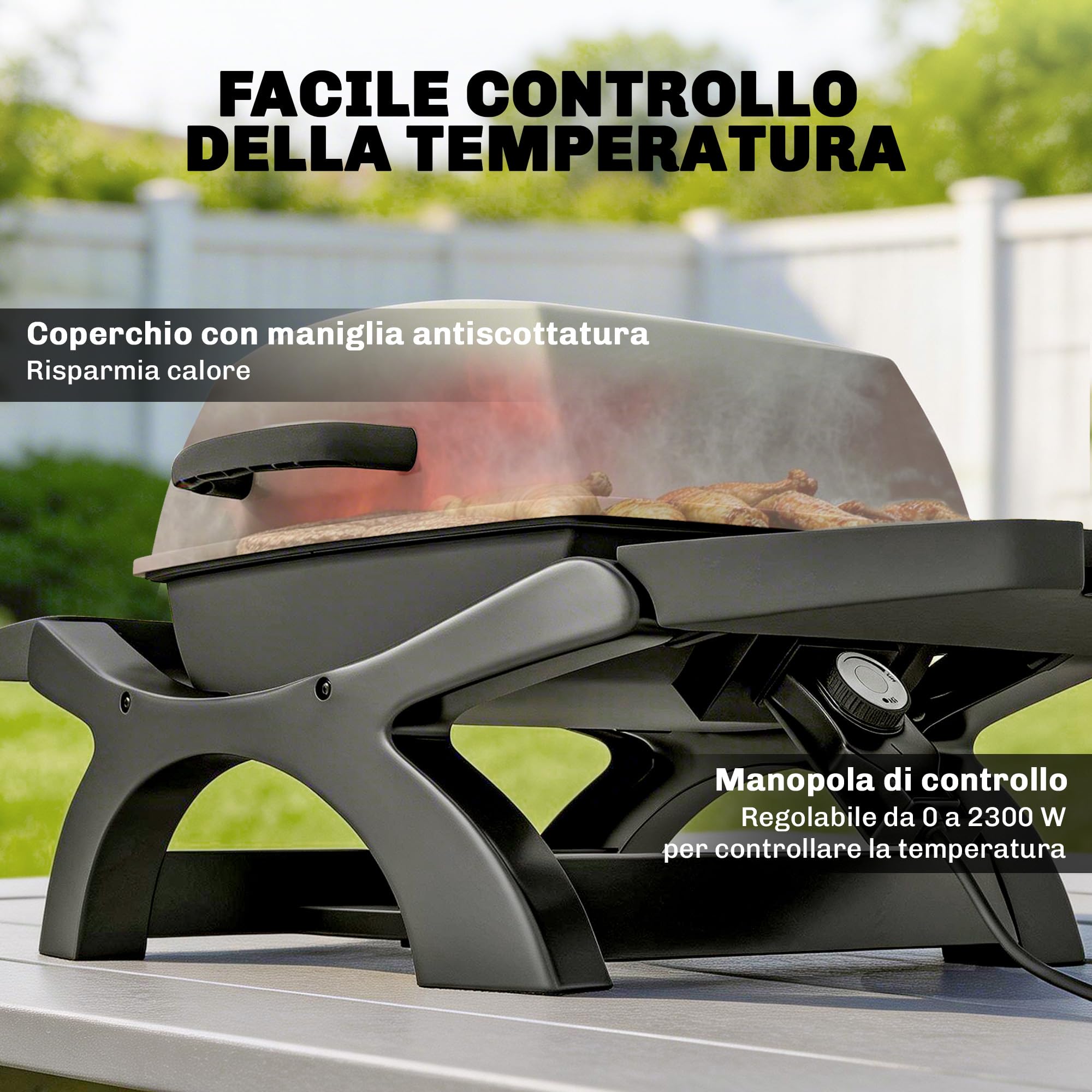Outsunny Griglia Elettrica da Tavolo 2300W Barbecue Portatile Antiaderente Nero