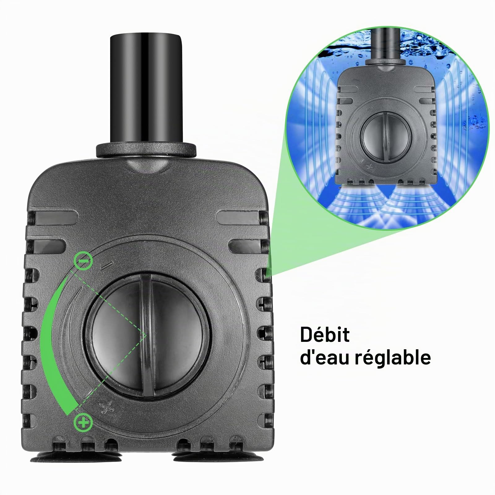 Pompe à eau submersible 8 W 600 l/h AC220-240 V avec 2 buses pour aquarium, étang, fontaines, jardin Noir Plastique Modern Pompe à eau